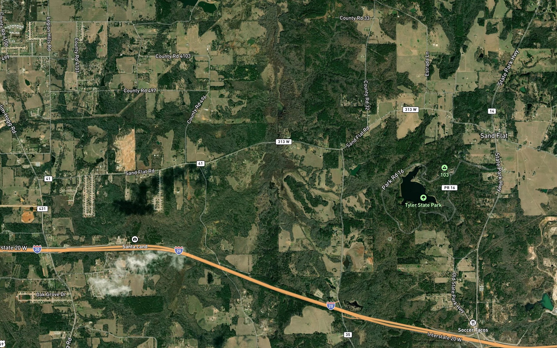 Satellite map of the Hitts Creek