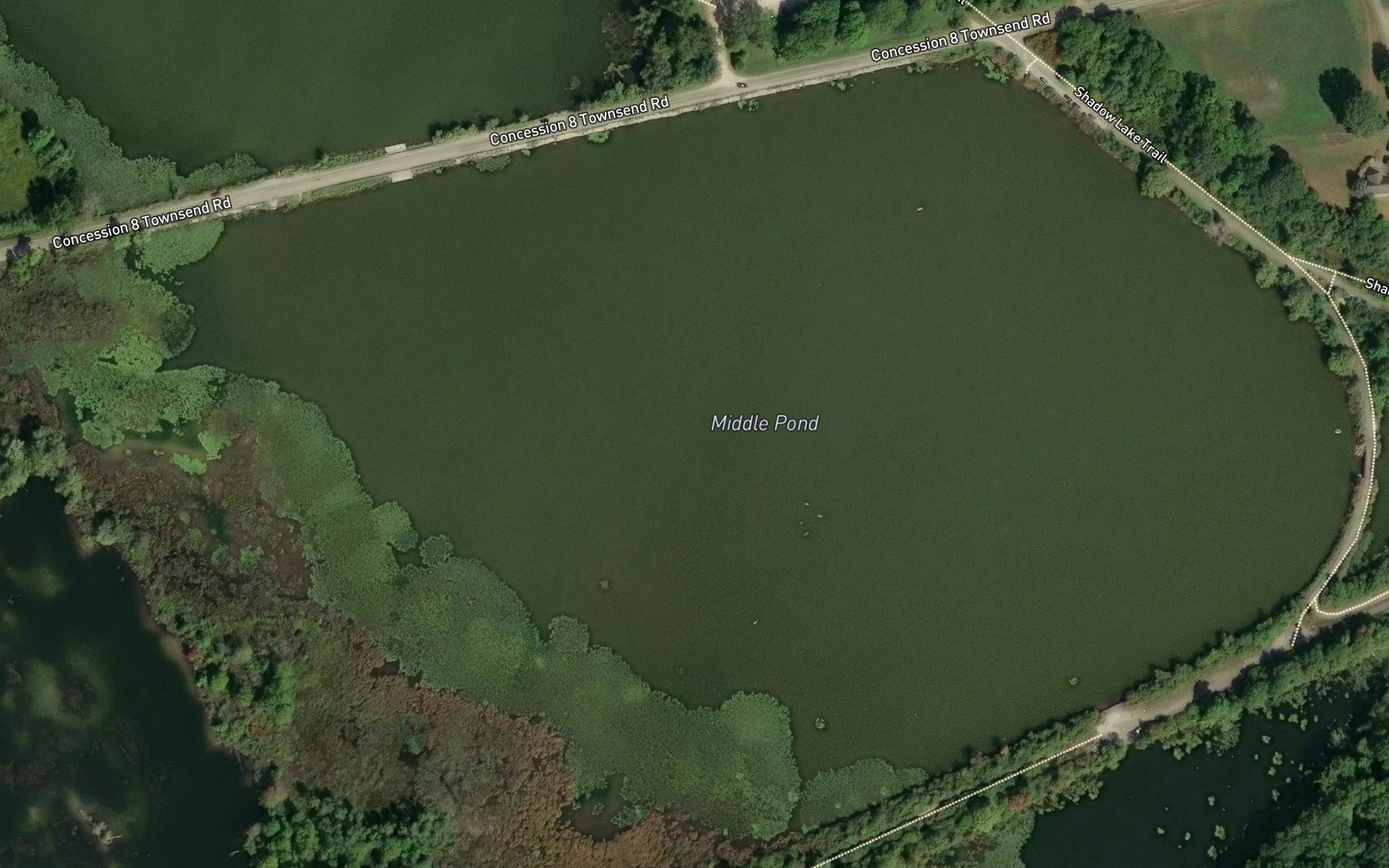 Satellite map of the Waterford Ponds