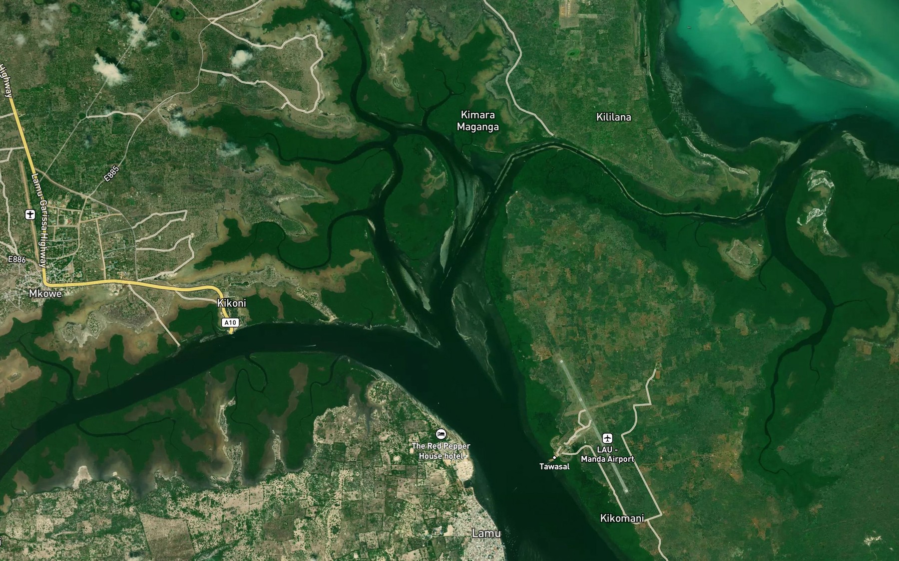 Satellite map of the Mkanda Channel
