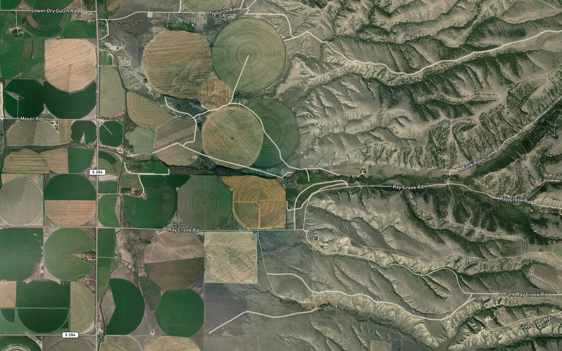 Satellite map of the Ray Creek