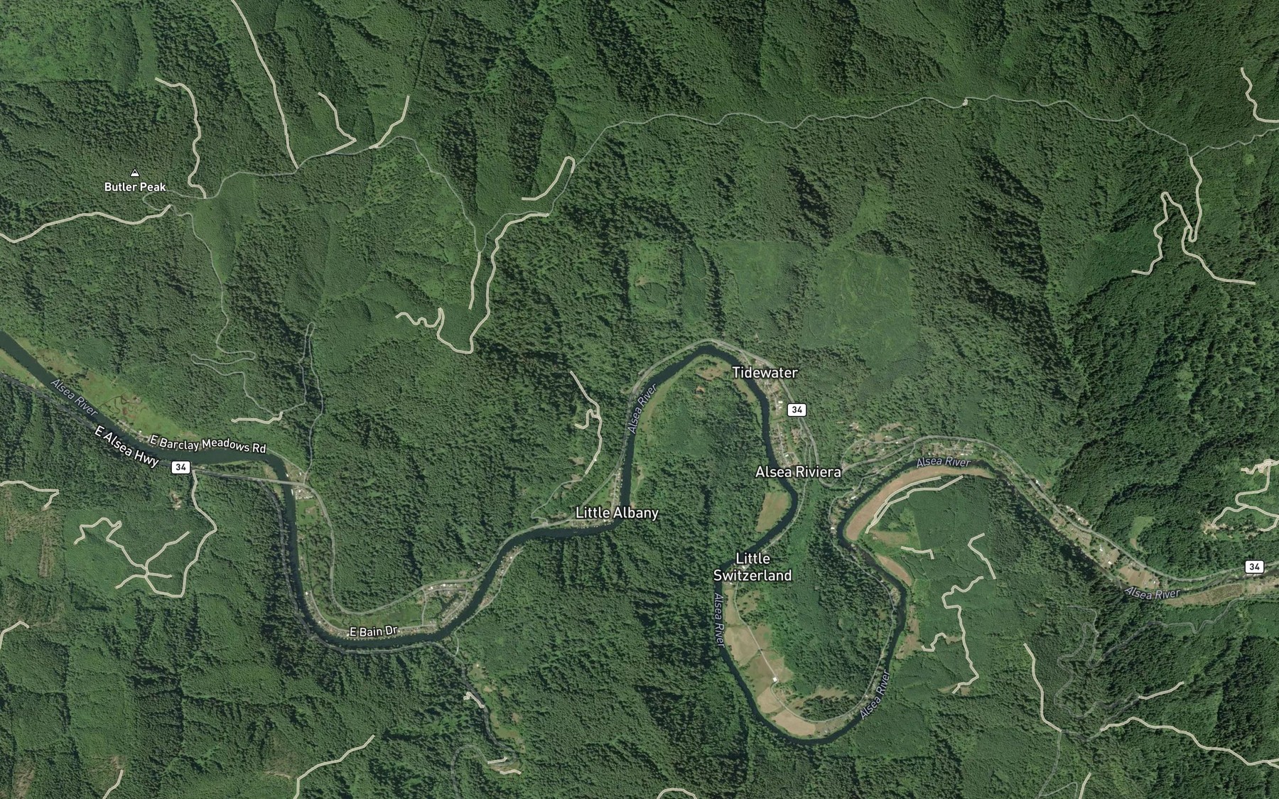 Satellite map of the Squaw Creek