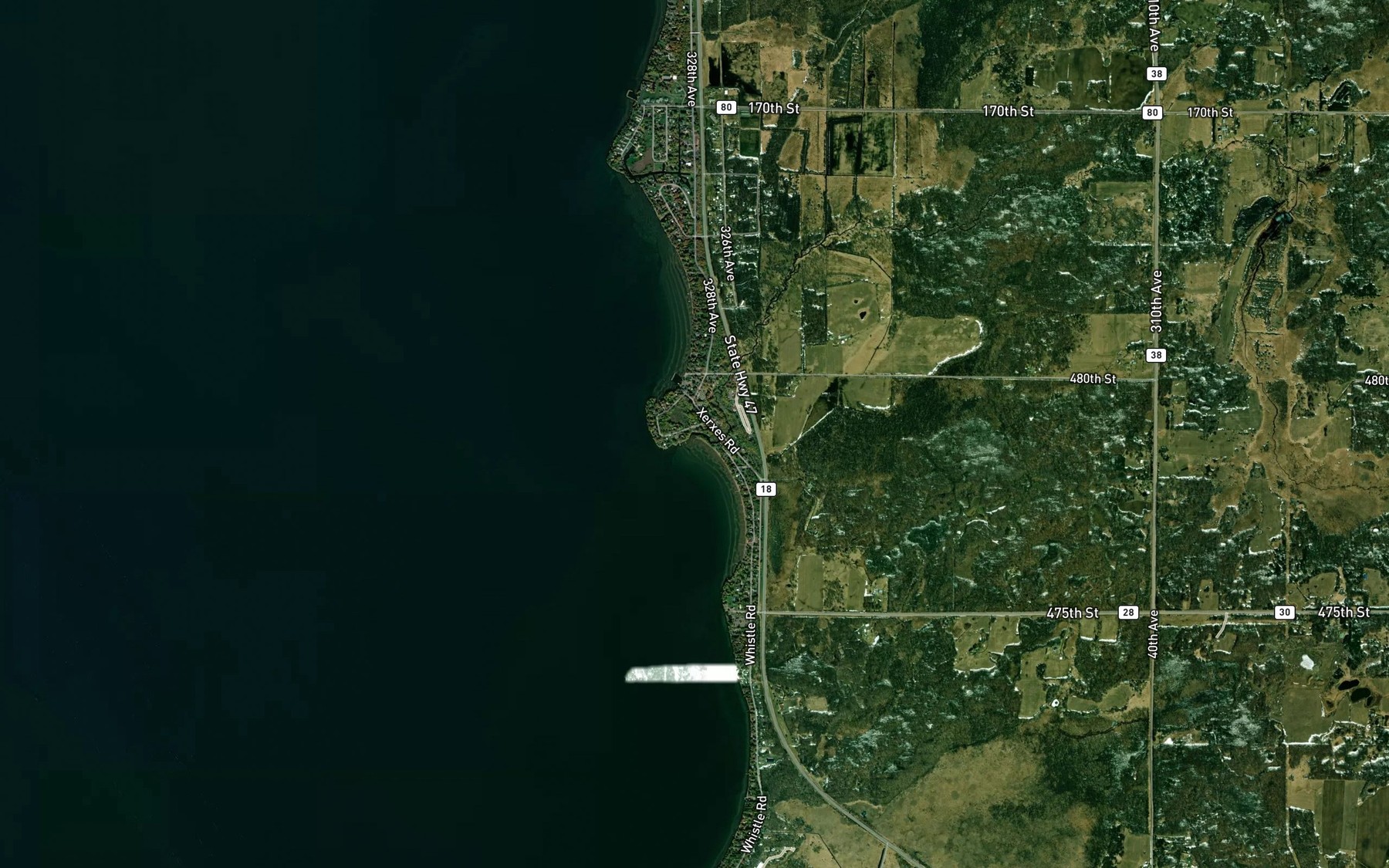 Satellite map of the Peterson Creek