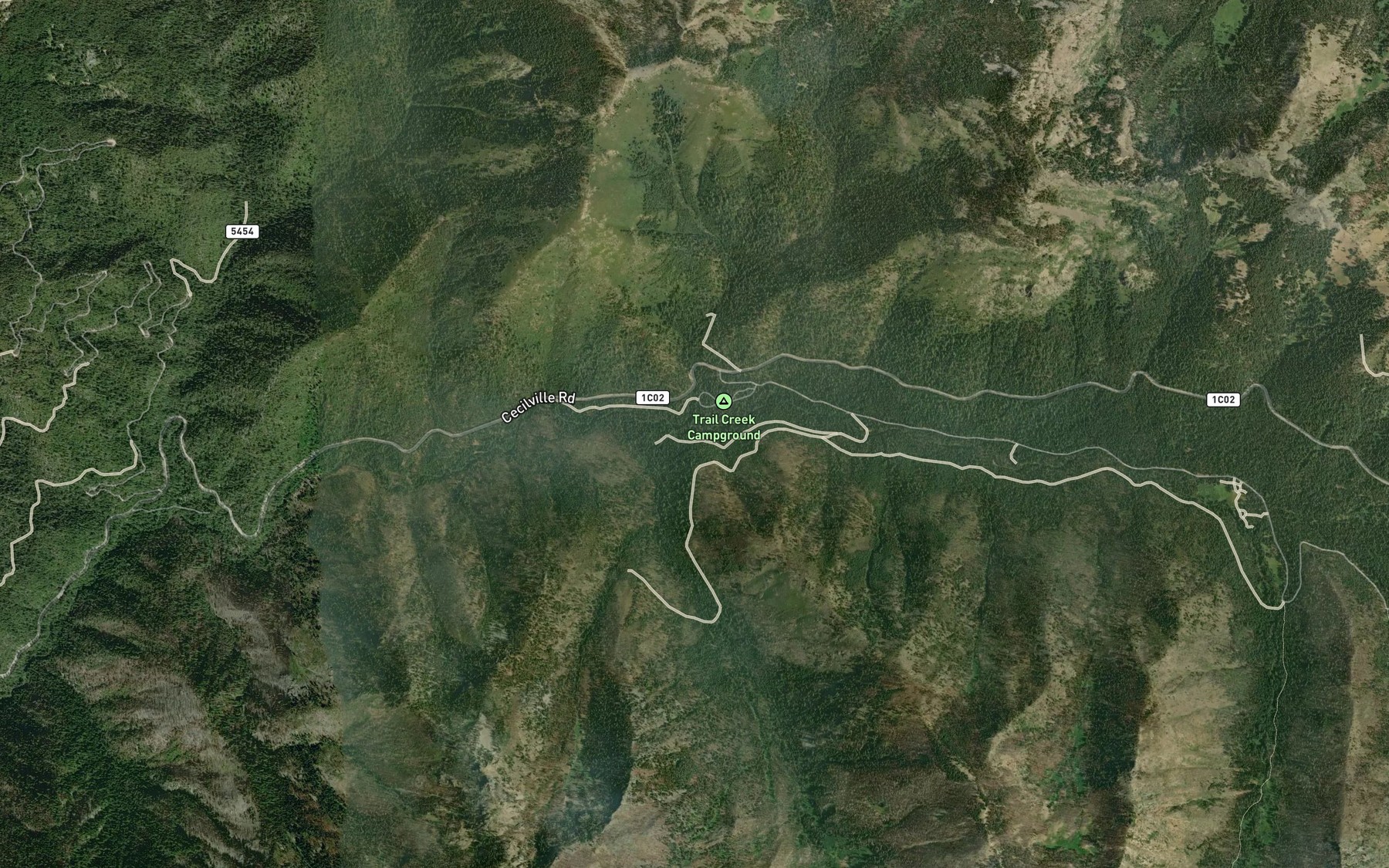 Satellite map of the Trail Creek