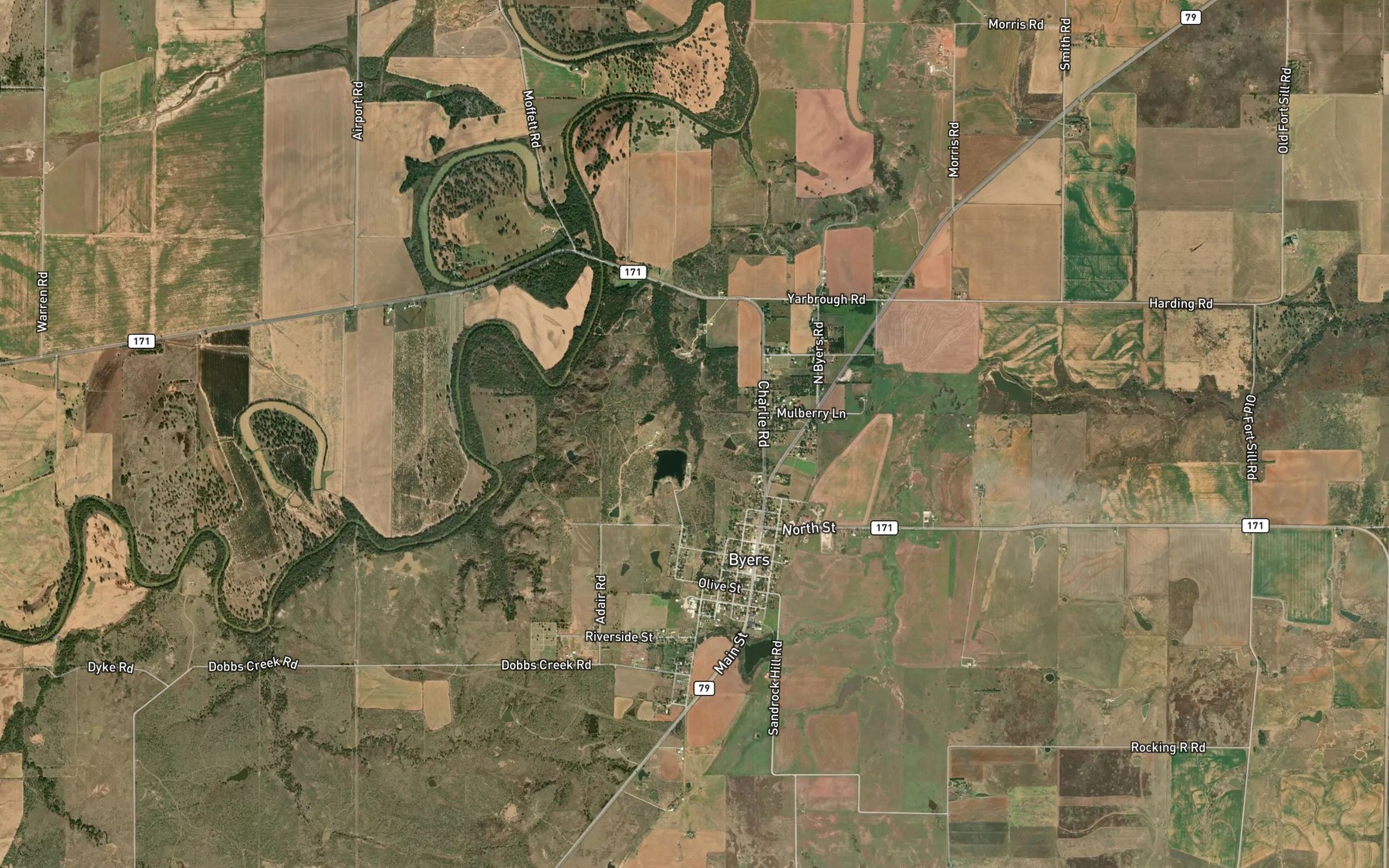 Satellite map of the Byers City Reservoir