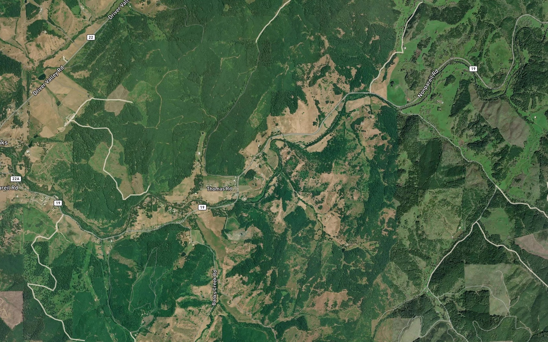 Satellite map of the Pelland Creek