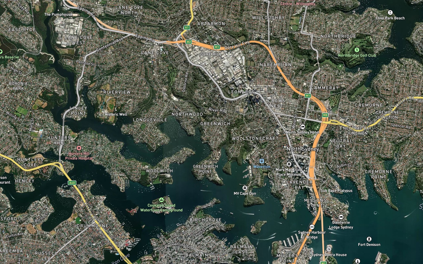 Satellite map of the Blues Bay