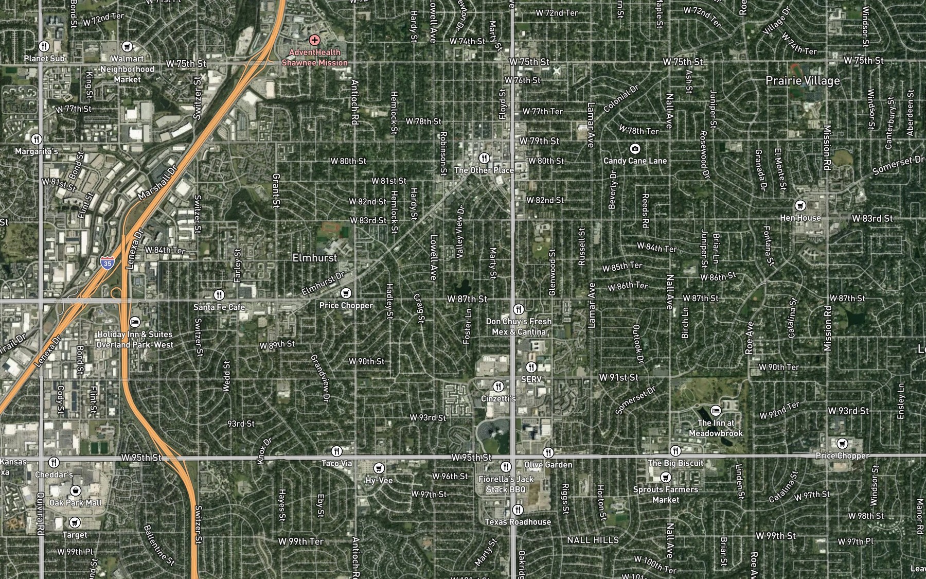 Satellite map of the Overland Park South Lake
