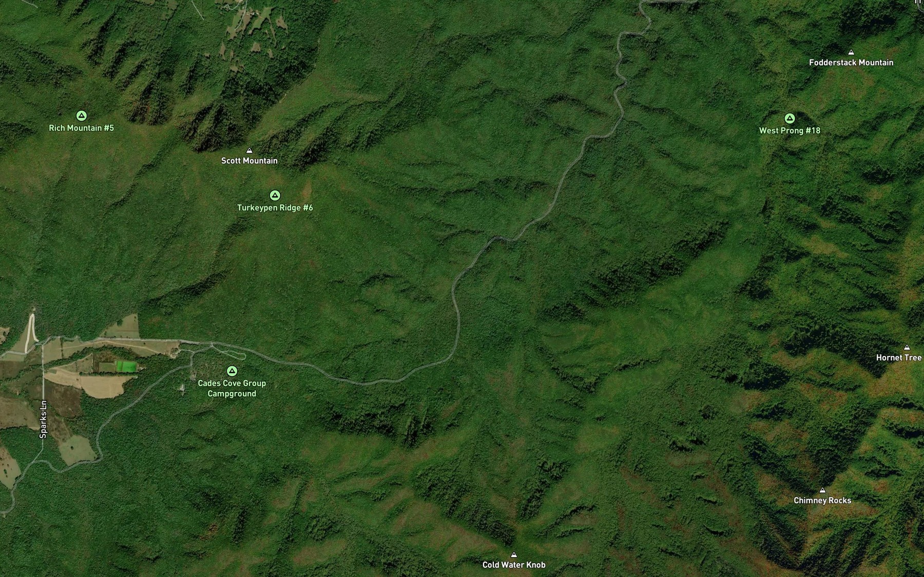 Satellite map of the Sugar Cove Prong