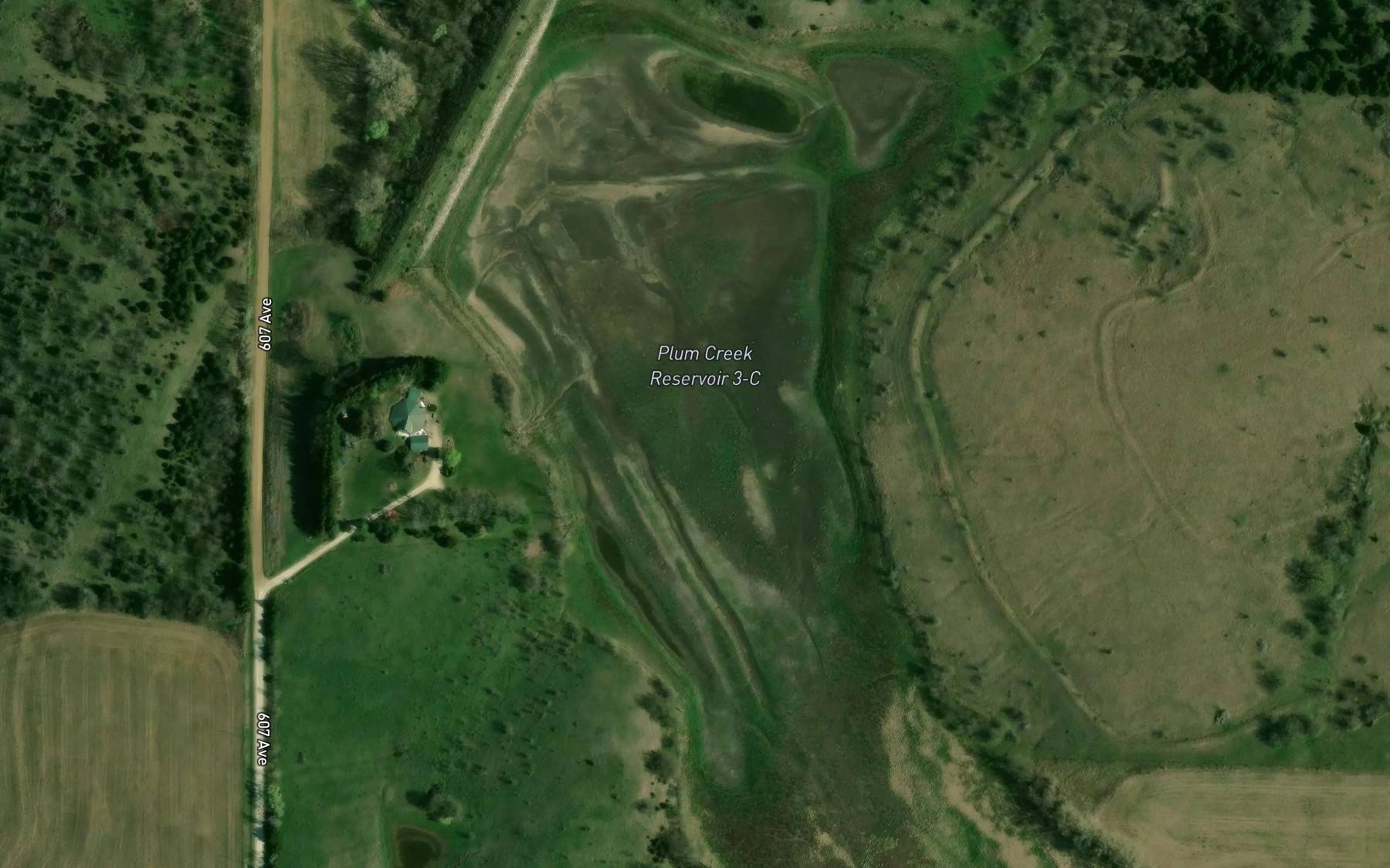 Satellite map of the Plum Creek Reservoir 3-C