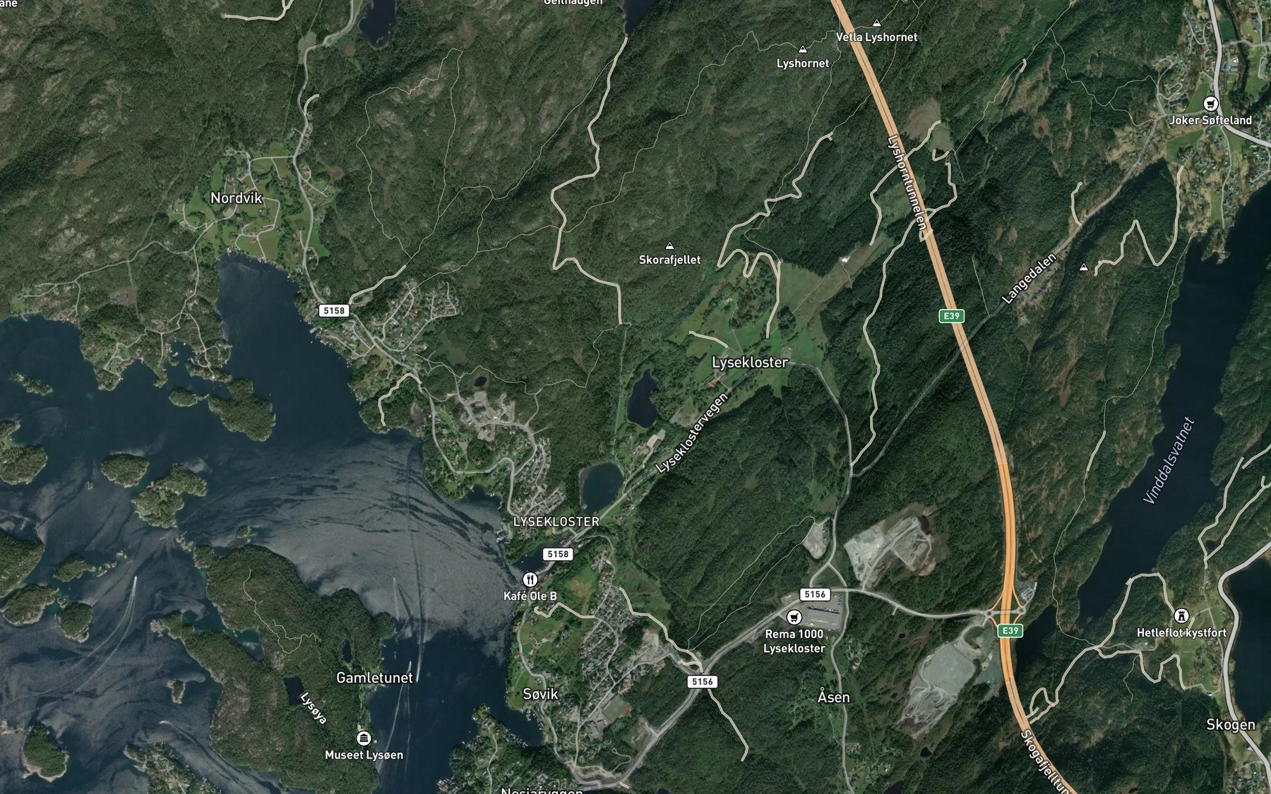 Satellite map of the Holevatnet