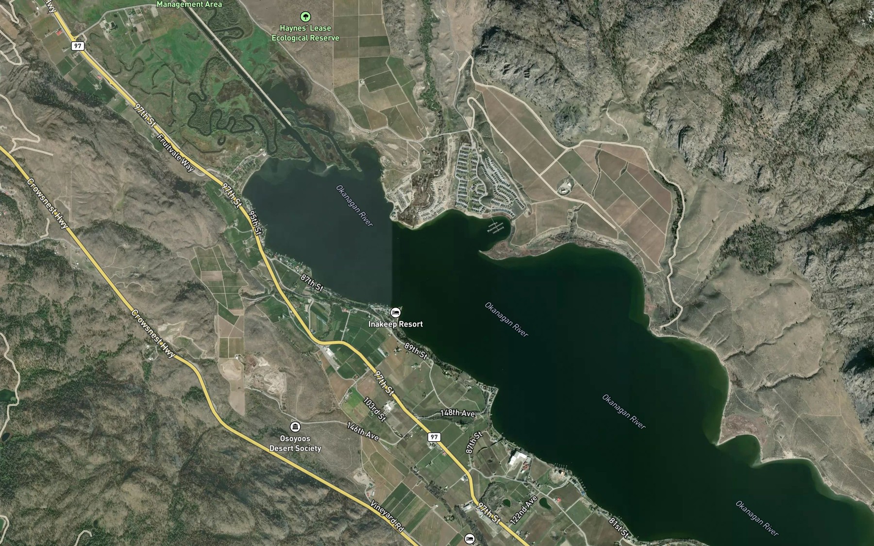 Satellite map of the Inkaneep Creek