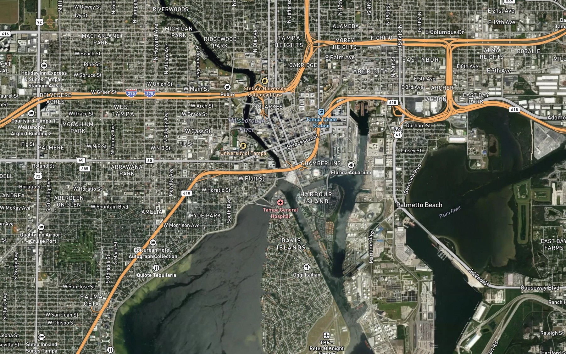 Satellite map of the Hillsborough River
