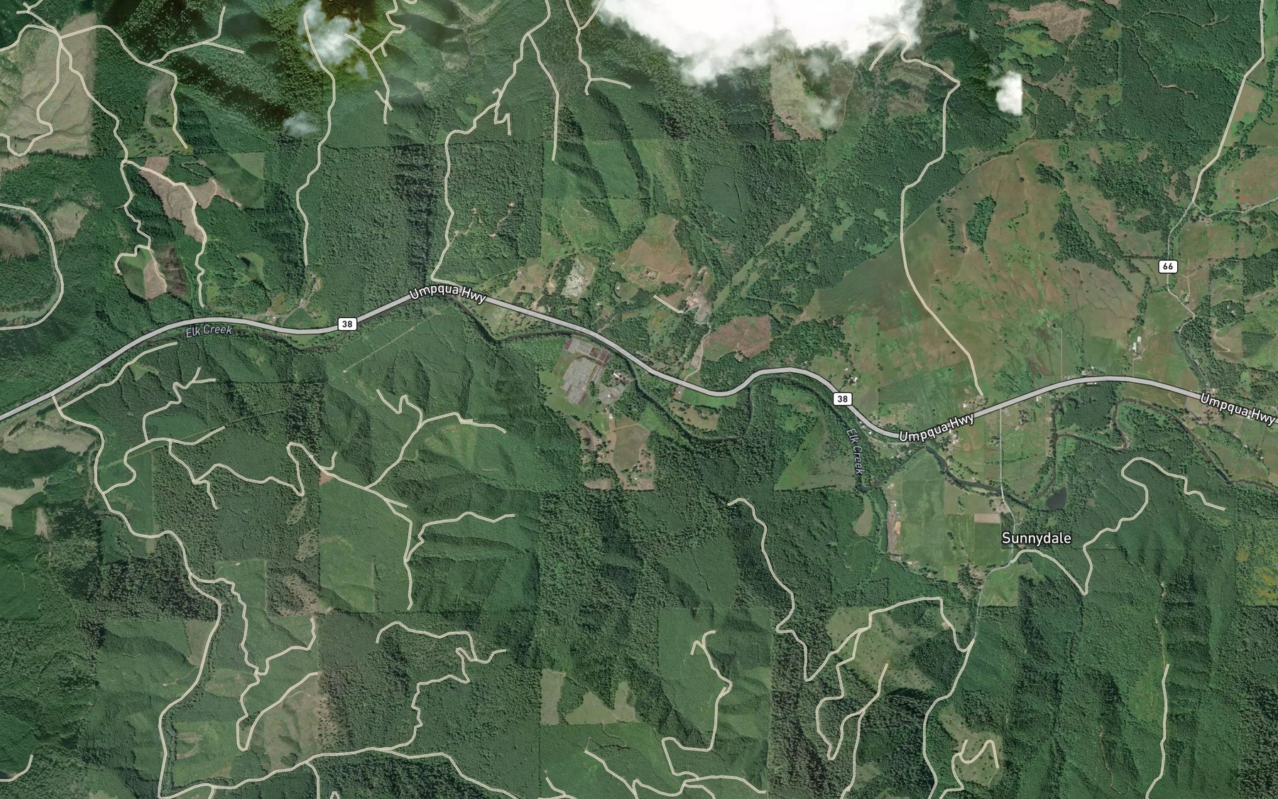 Satellite map of the Parker Creek
