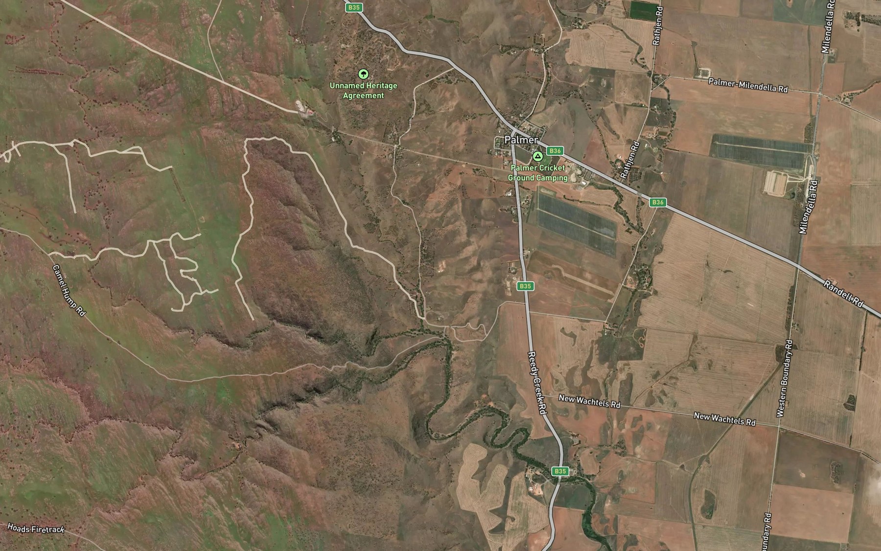 Satellite map of the Harrisons Creek