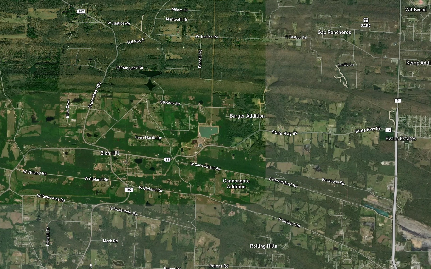 Satellite map of the Rocky Branch