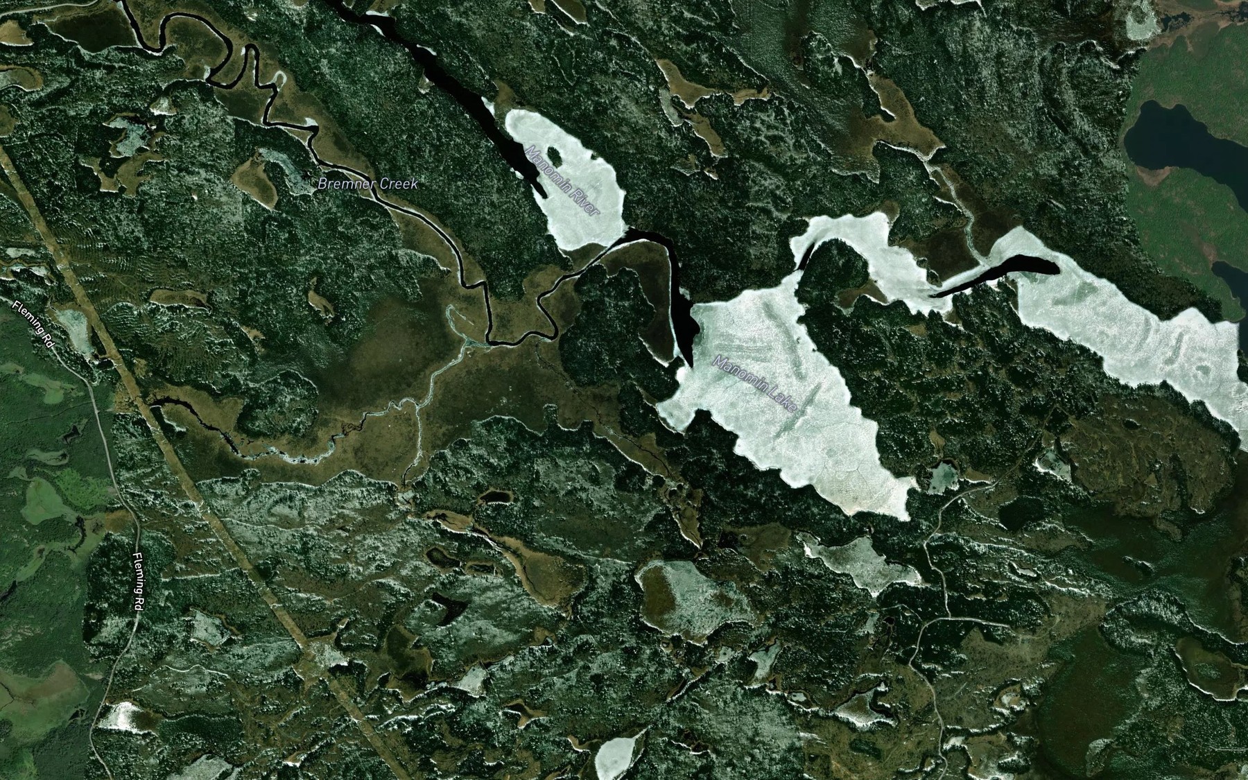 Satellite map of the Manomin River