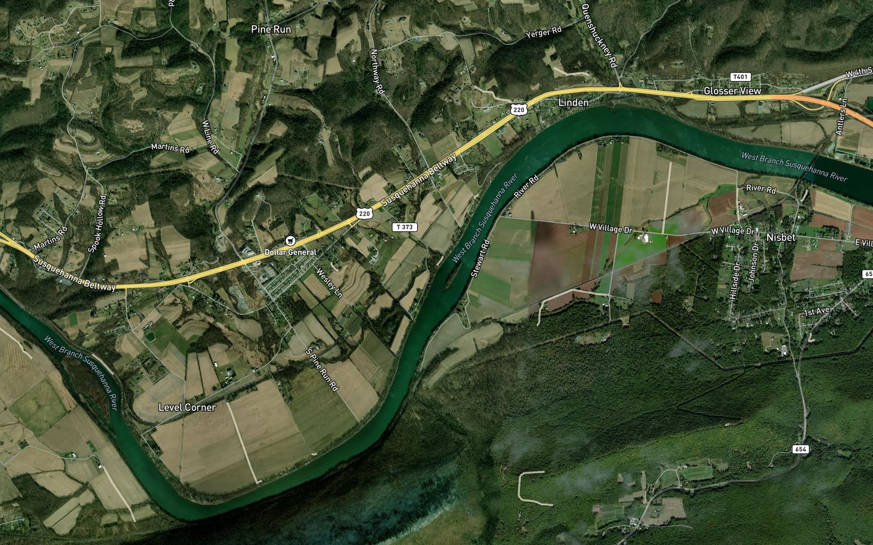 Satellite map of the Pine Run