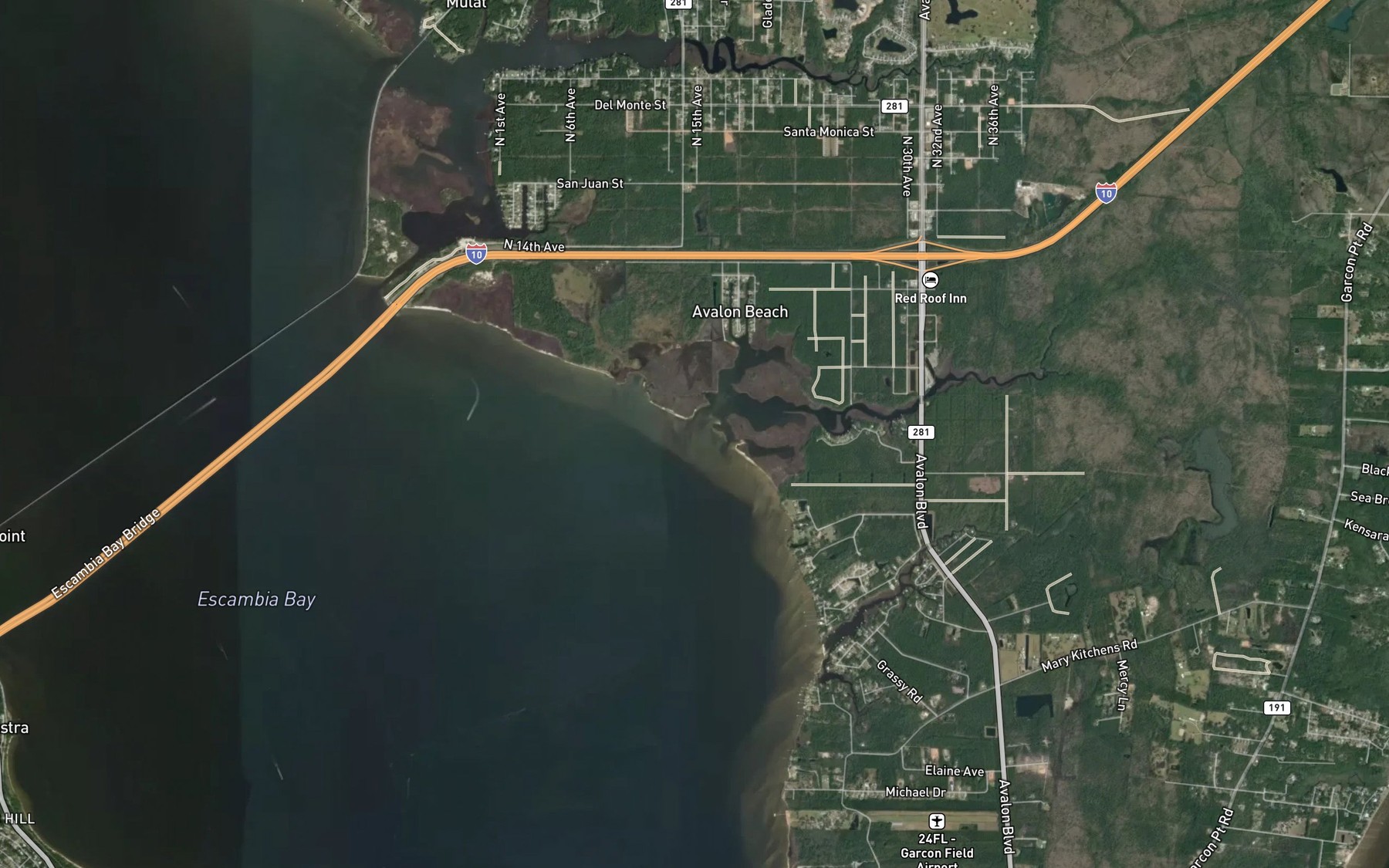 Satellite map of the Indian Bayou