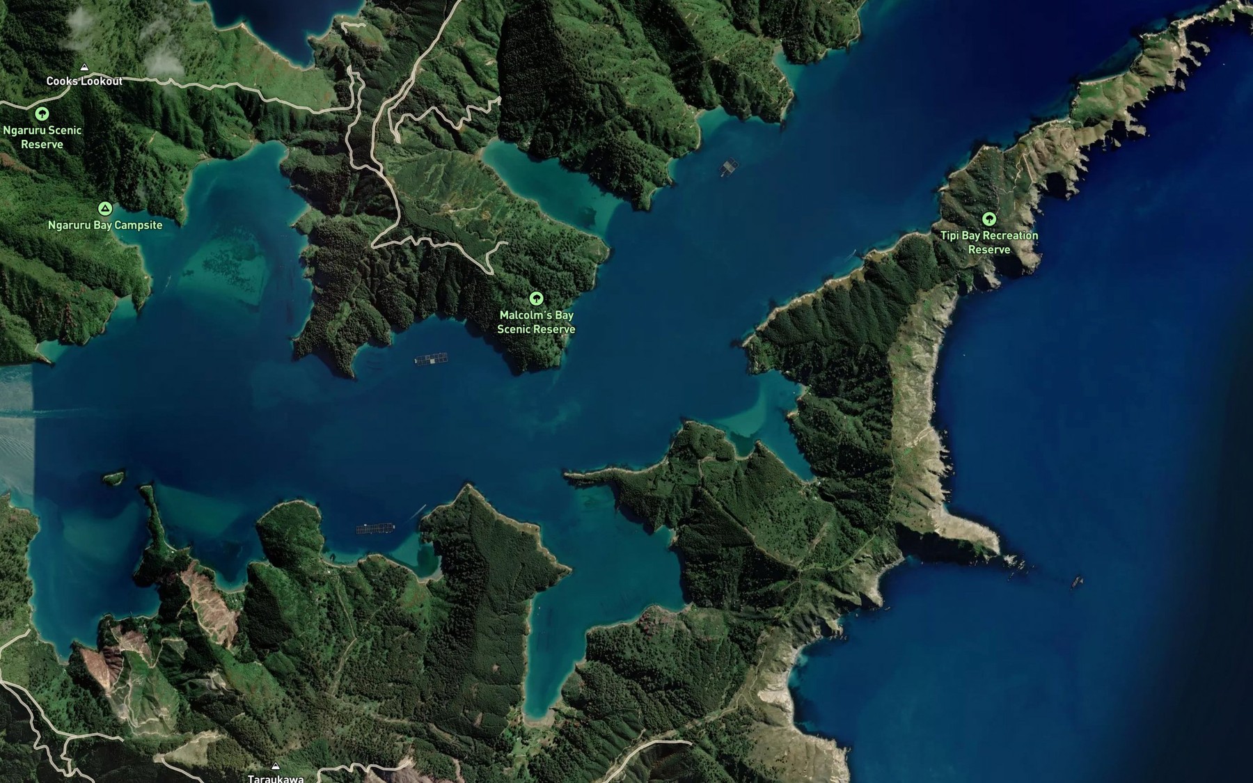 Satellite map of the Te Rua Bay