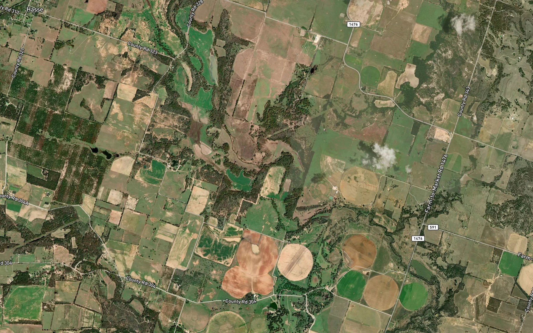 Satellite map of the Mustang Creek