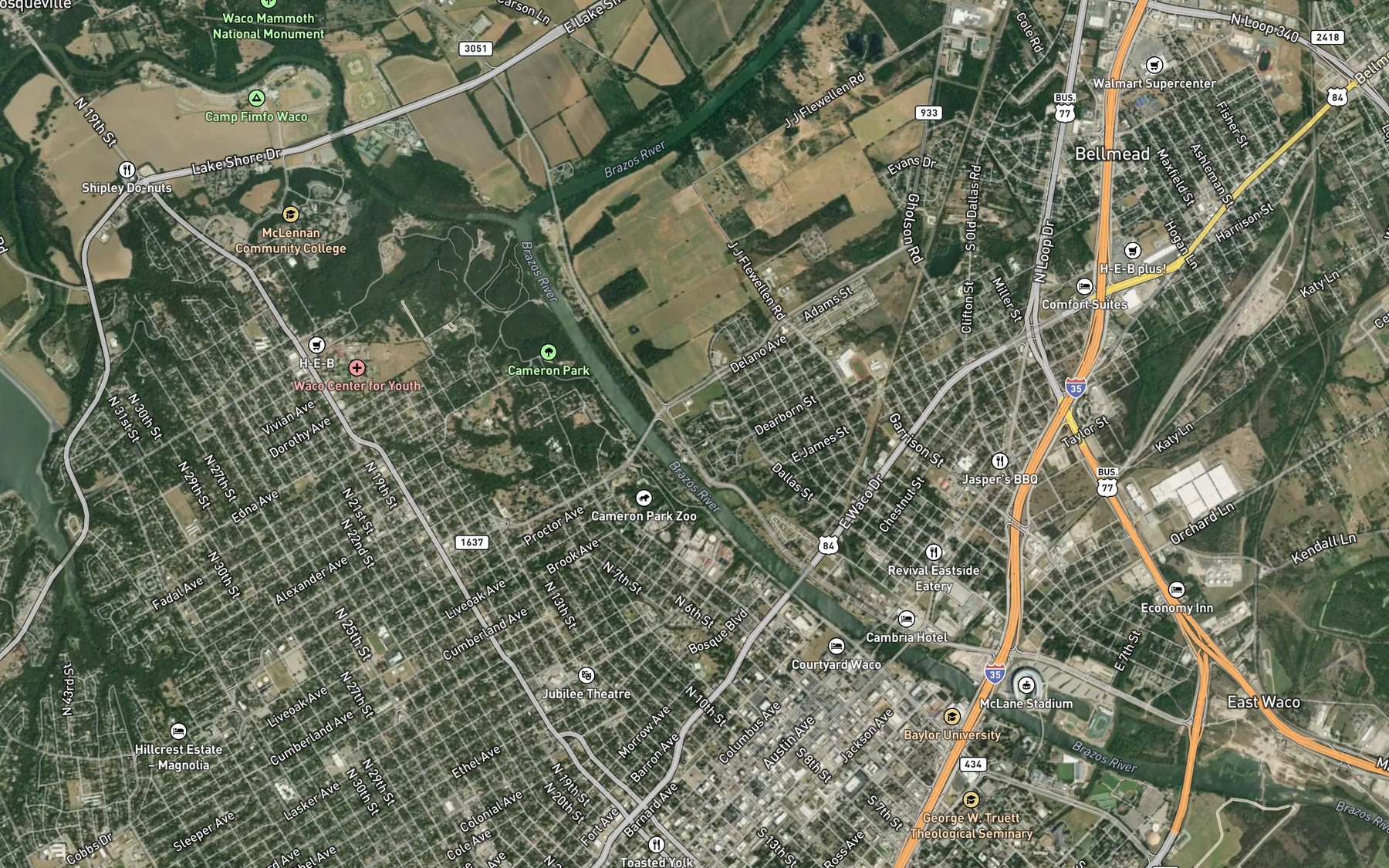 Satellite map of the Waco Springs (historical)