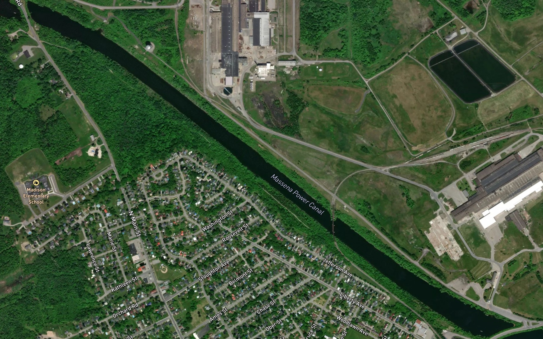 Satellite map of the Massena Power Canal