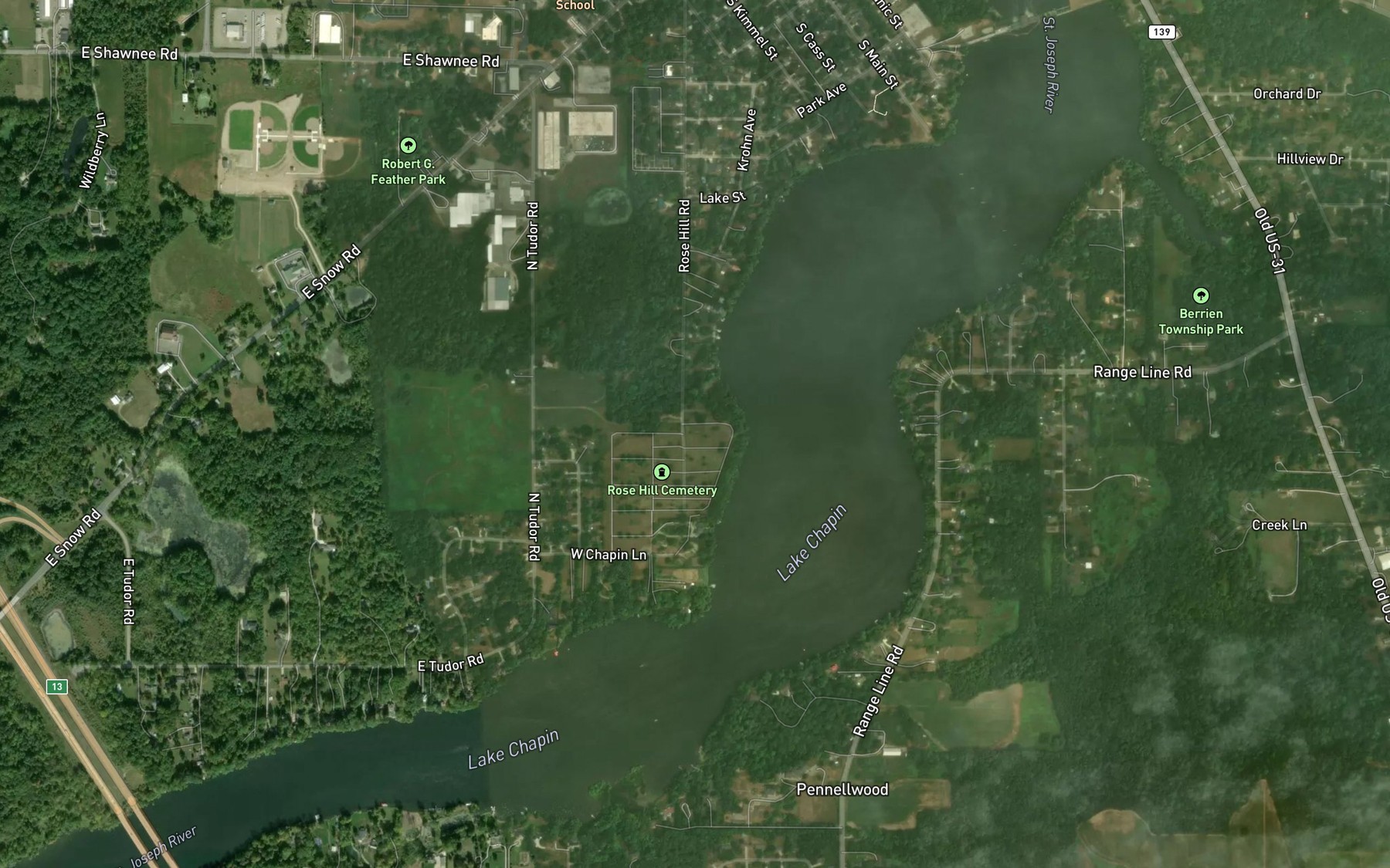 Satellite map of the Lake Chapin