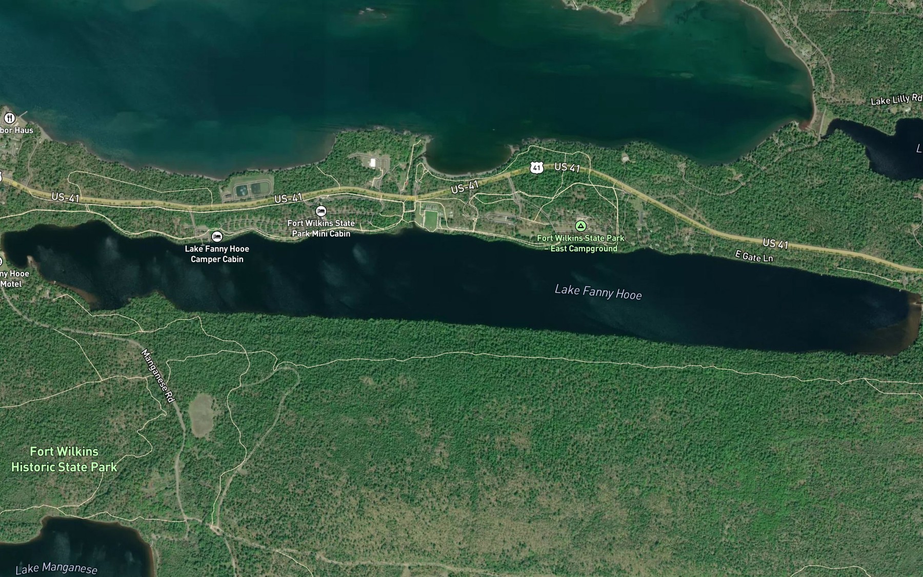 Satellite map of the Lake Fanny Hooe