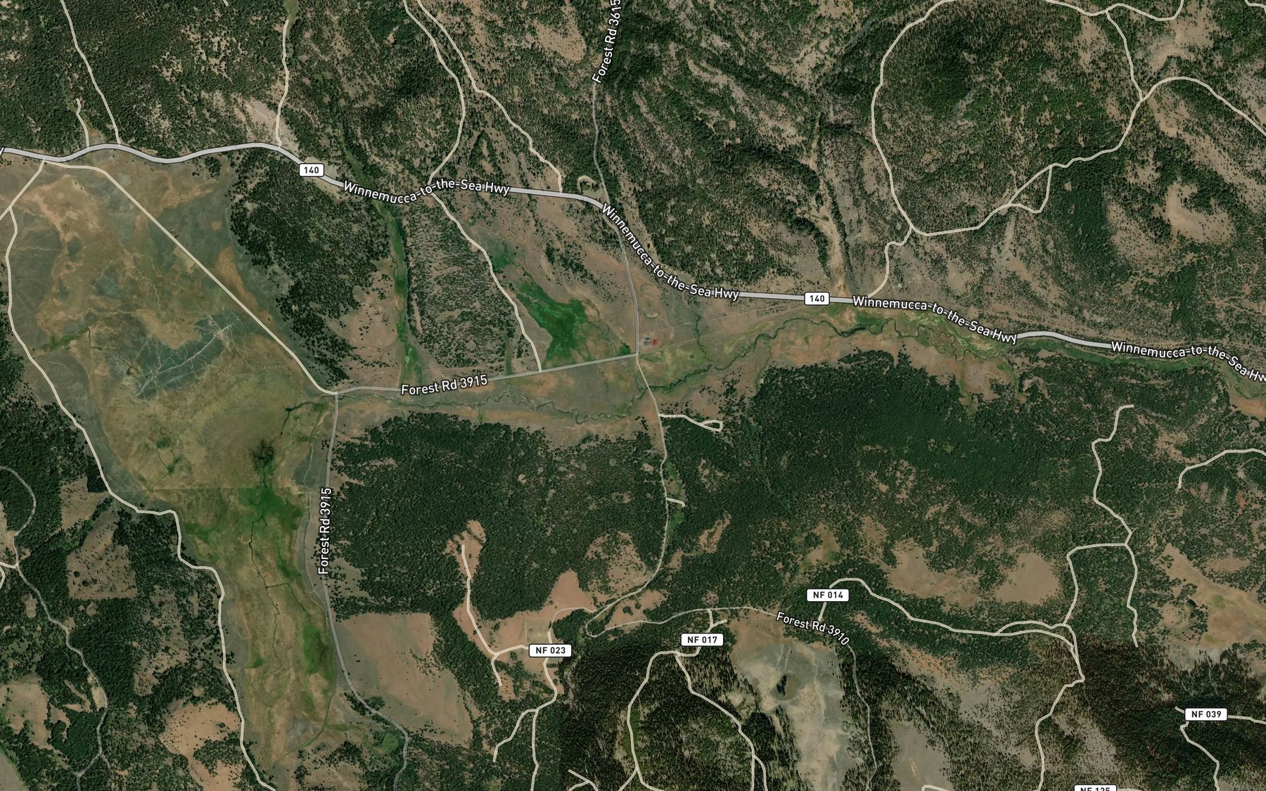 Satellite map of the Squaw Butte Creek