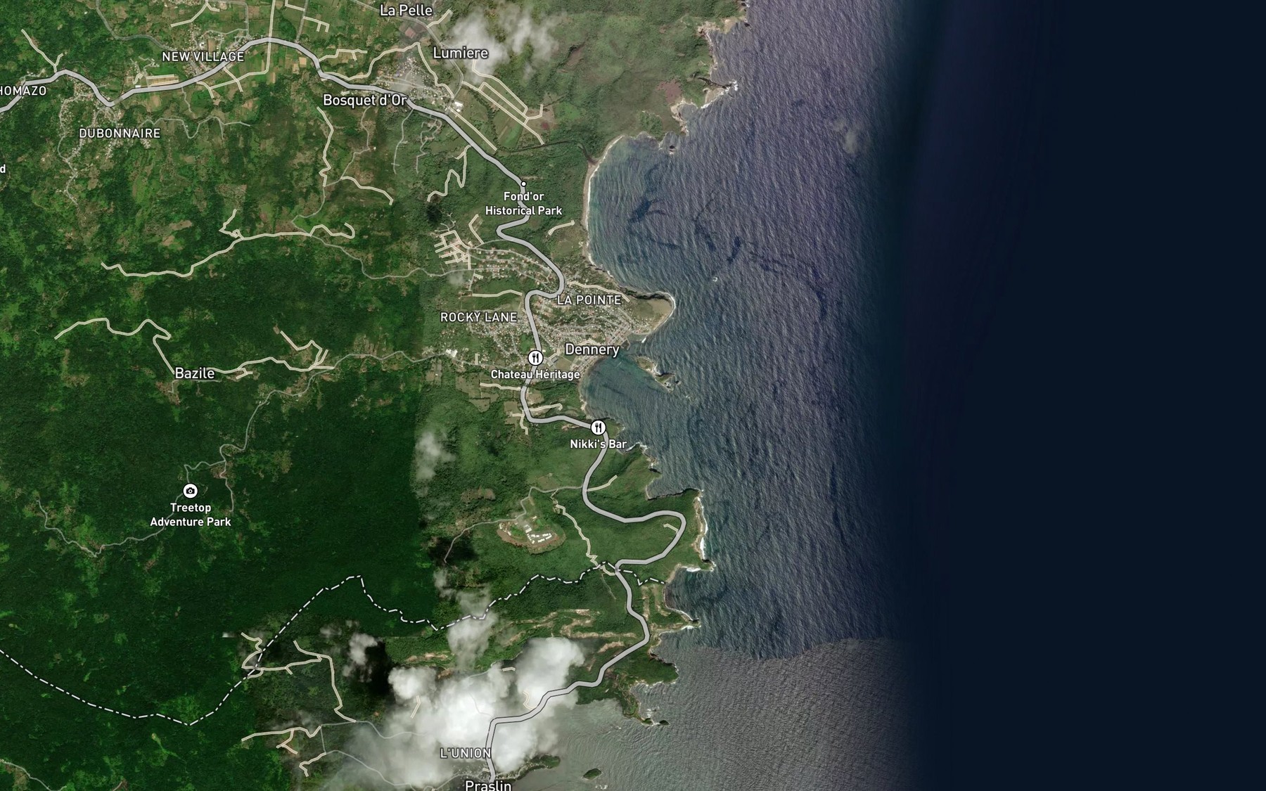 Satellite map of the Dennery Bay