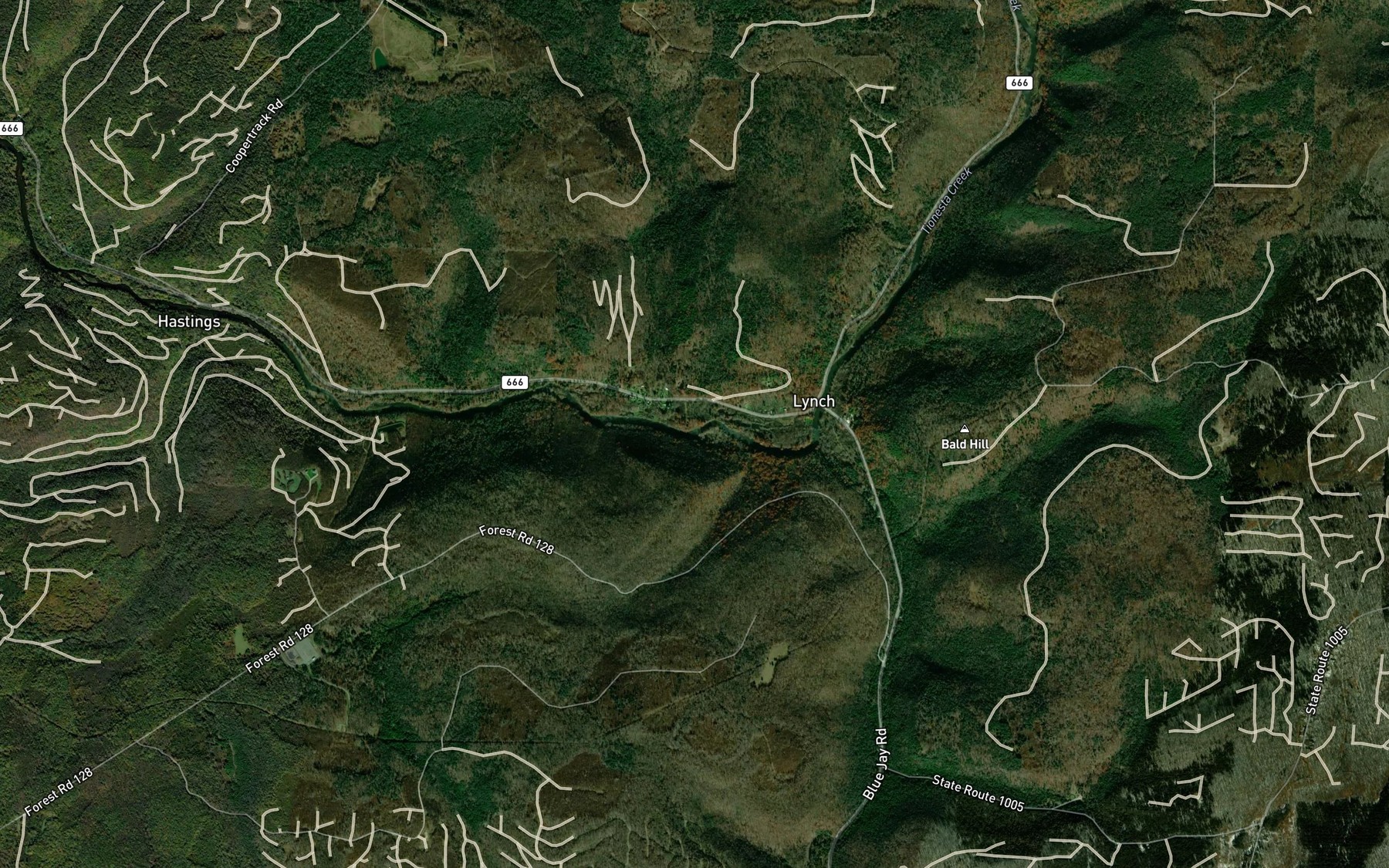 Satellite map of the Rocky Run
