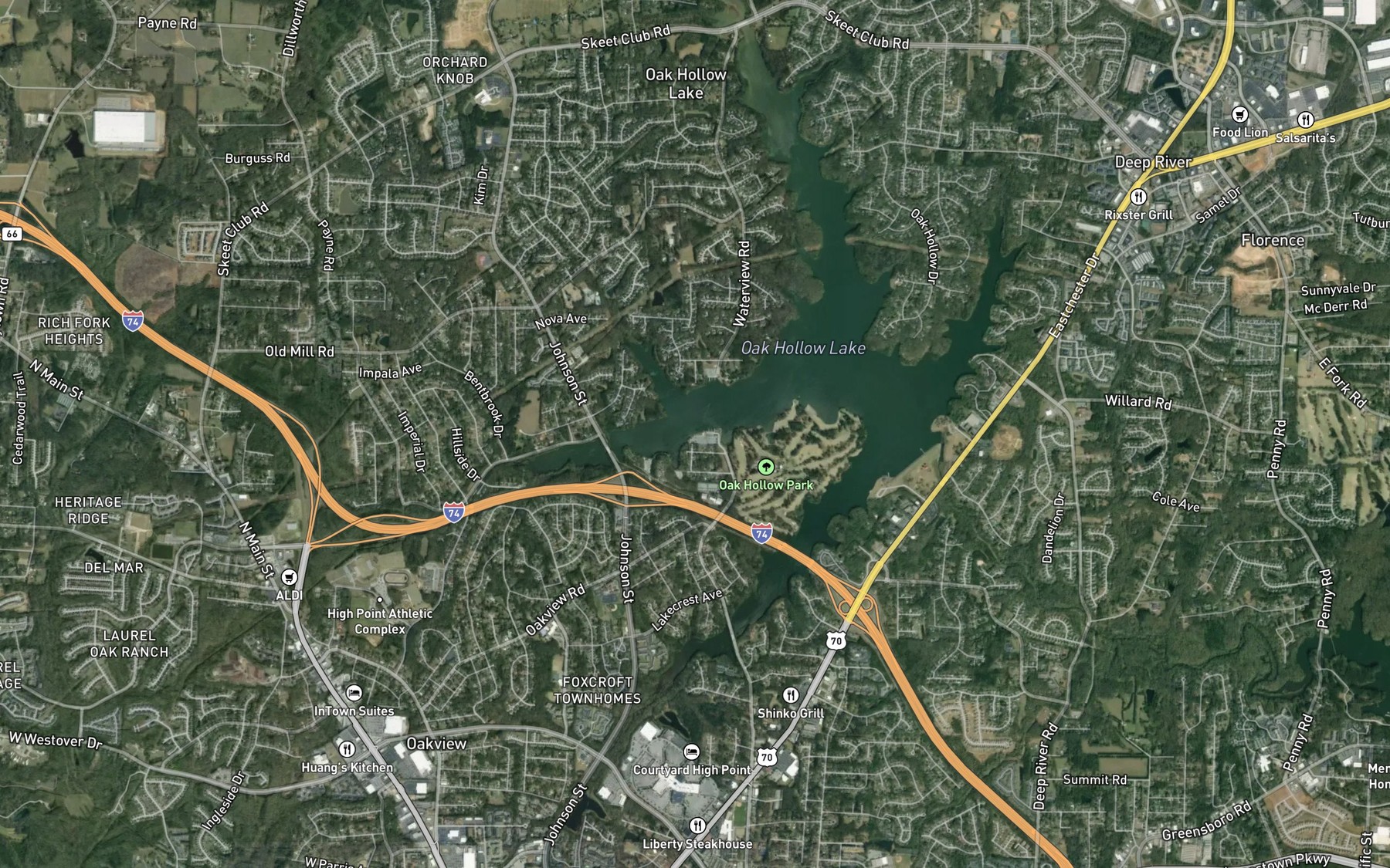 Satellite map of the Oak Hollow Marina