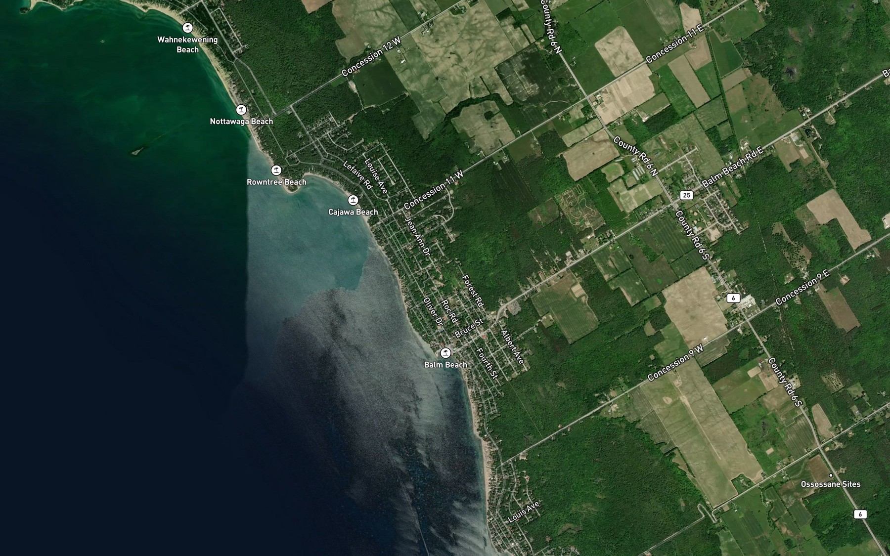 Satellite map of the Dow Bay