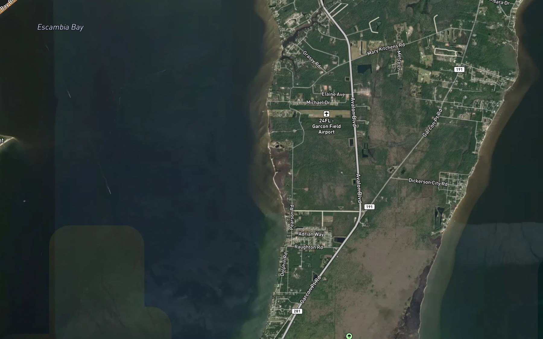 Satellite map of the Basin Bayou