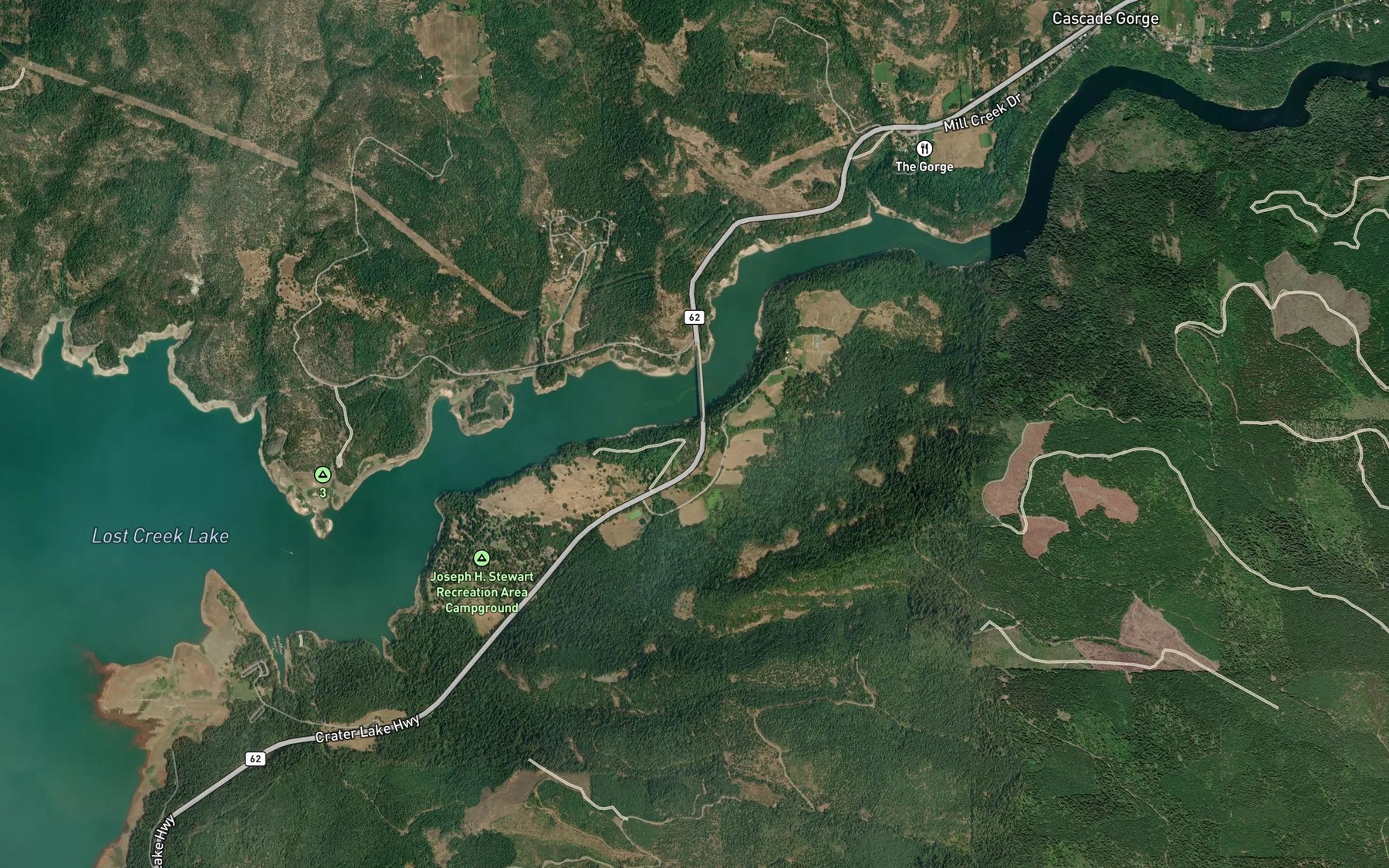 Satellite map of the Tie Creek