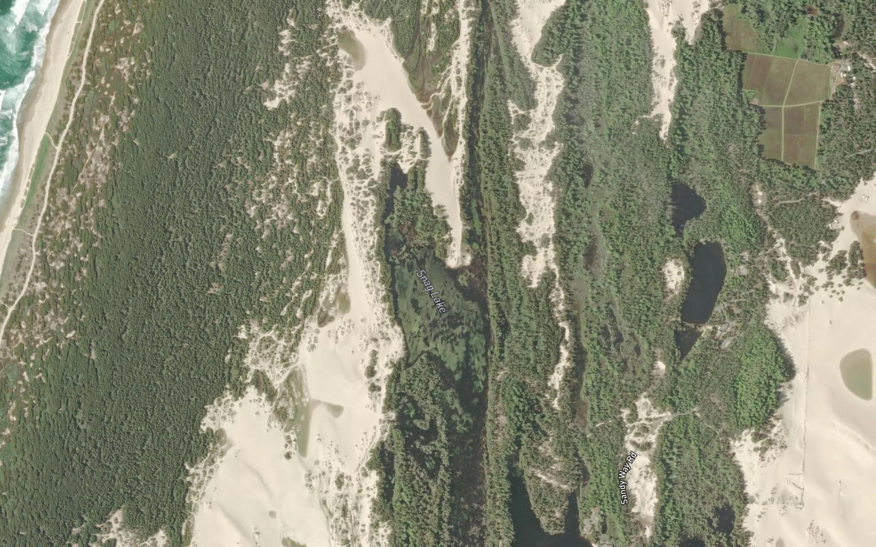 Satellite map of the Snag Lake