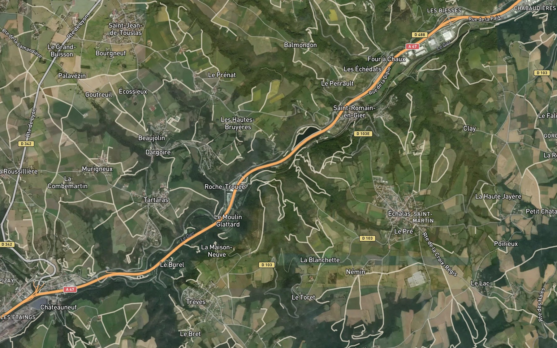 Satellite map of the Ruisseau de Mezerin