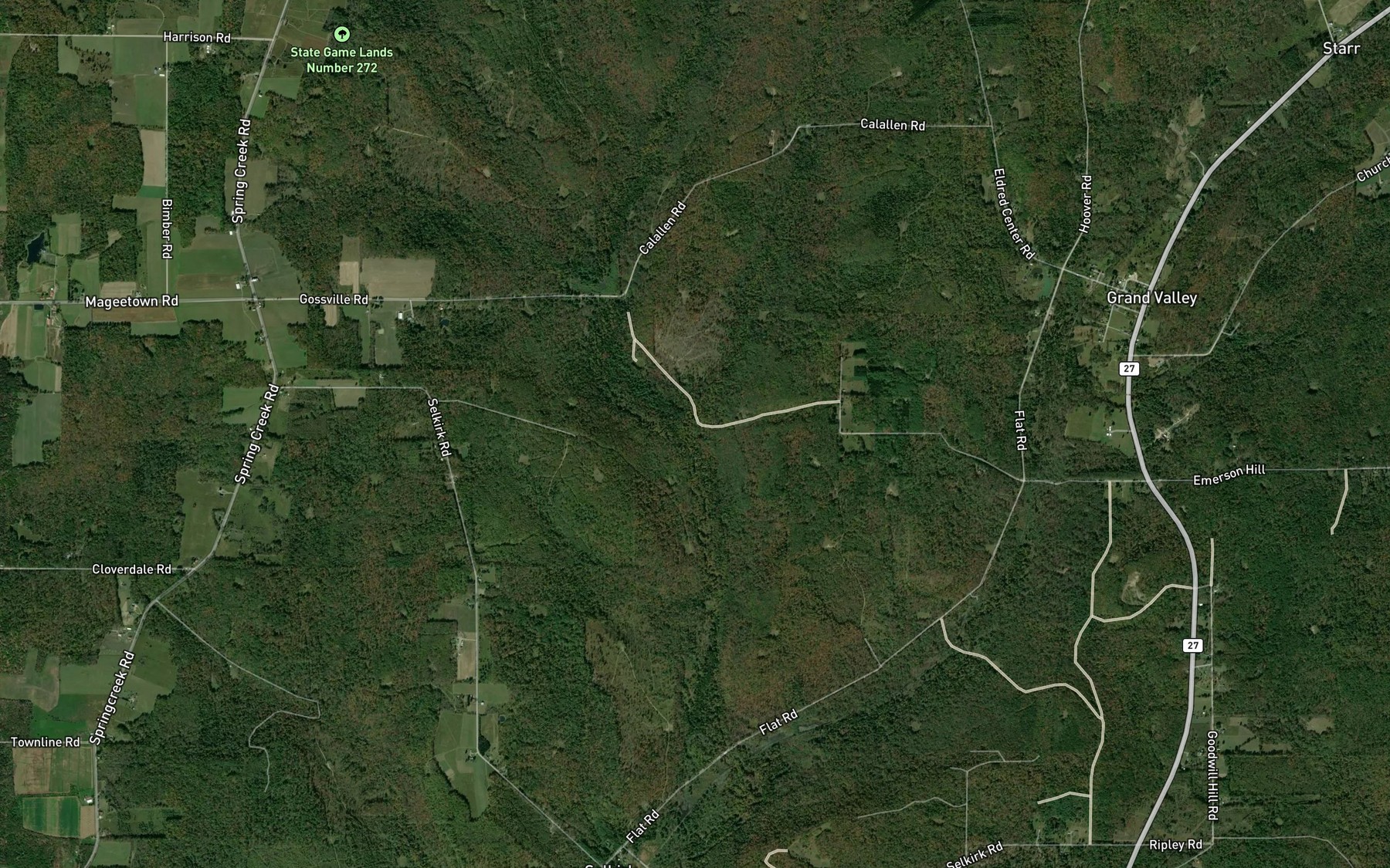 Satellite map of the Middle Branch West Branch Caldwell Creek