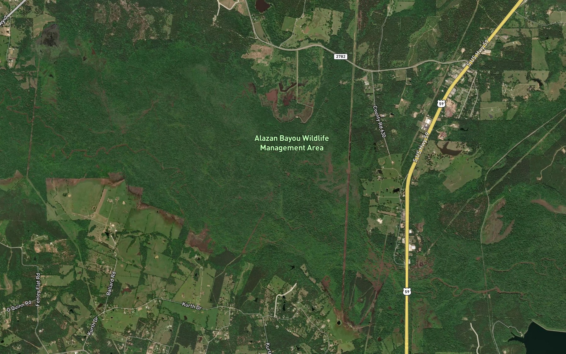Satellite map of the Alazan Bayou