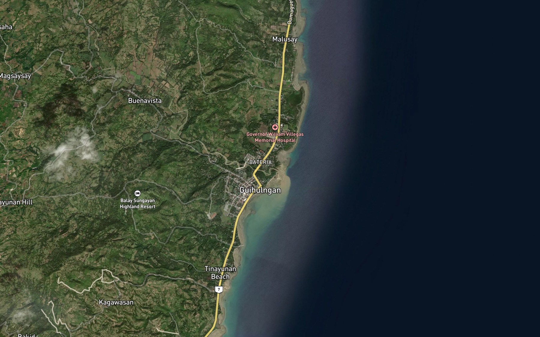 Satellite map of the Bateria River