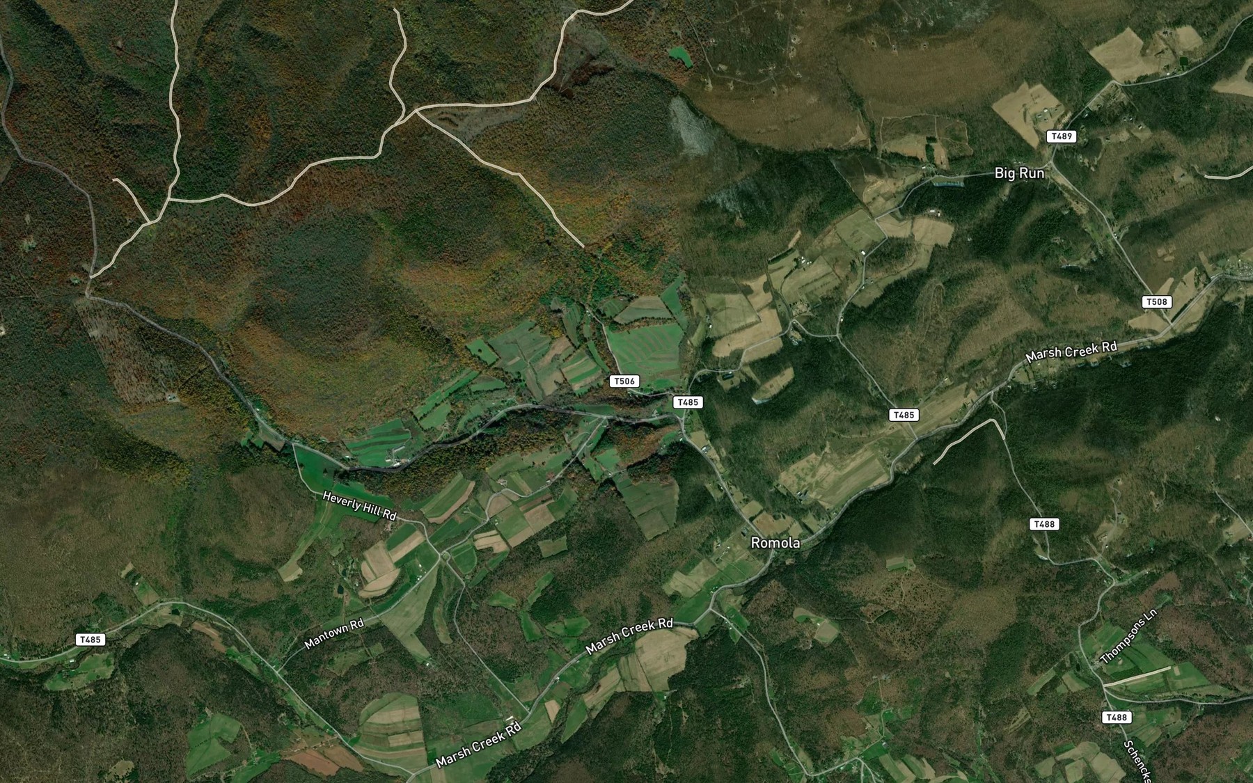 Satellite map of the Bartley Run