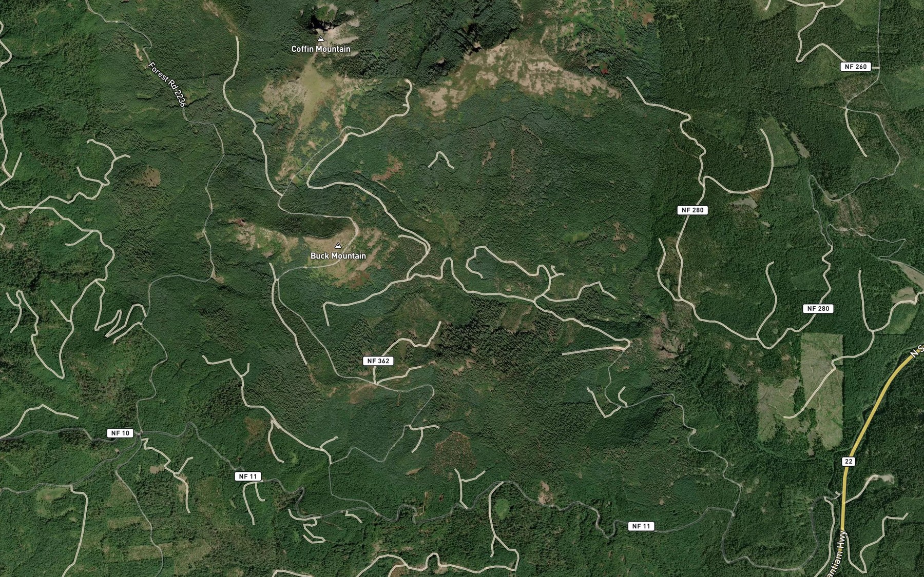 Satellite map of the South Fork Buck Creek