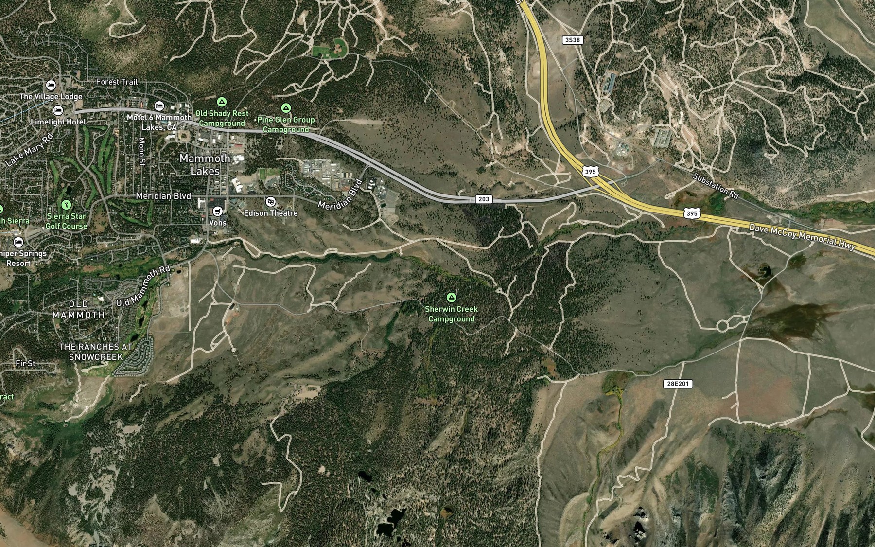 Satellite map of the Sherwin Creek