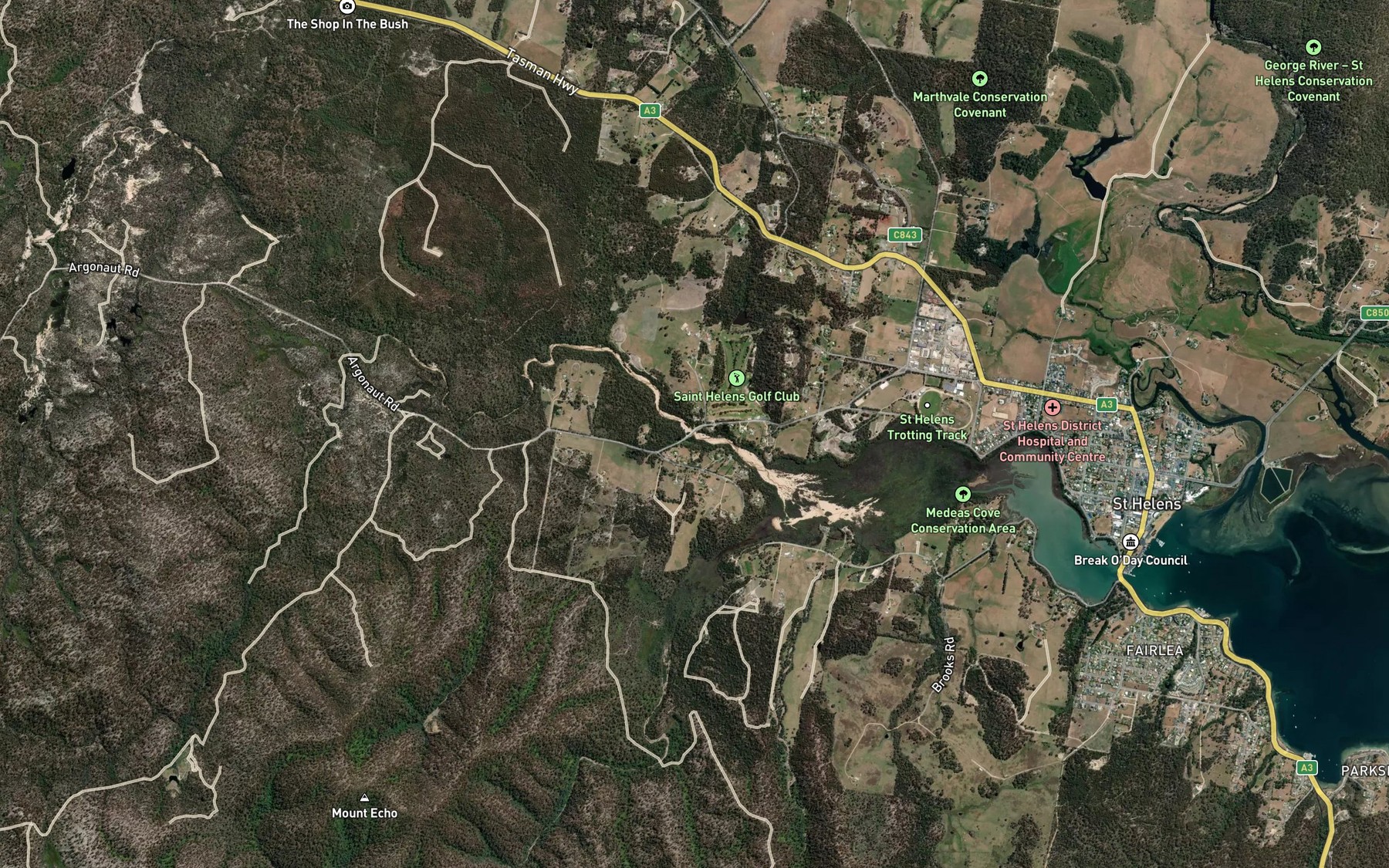 Satellite map of the Golden Fleece Rivulet