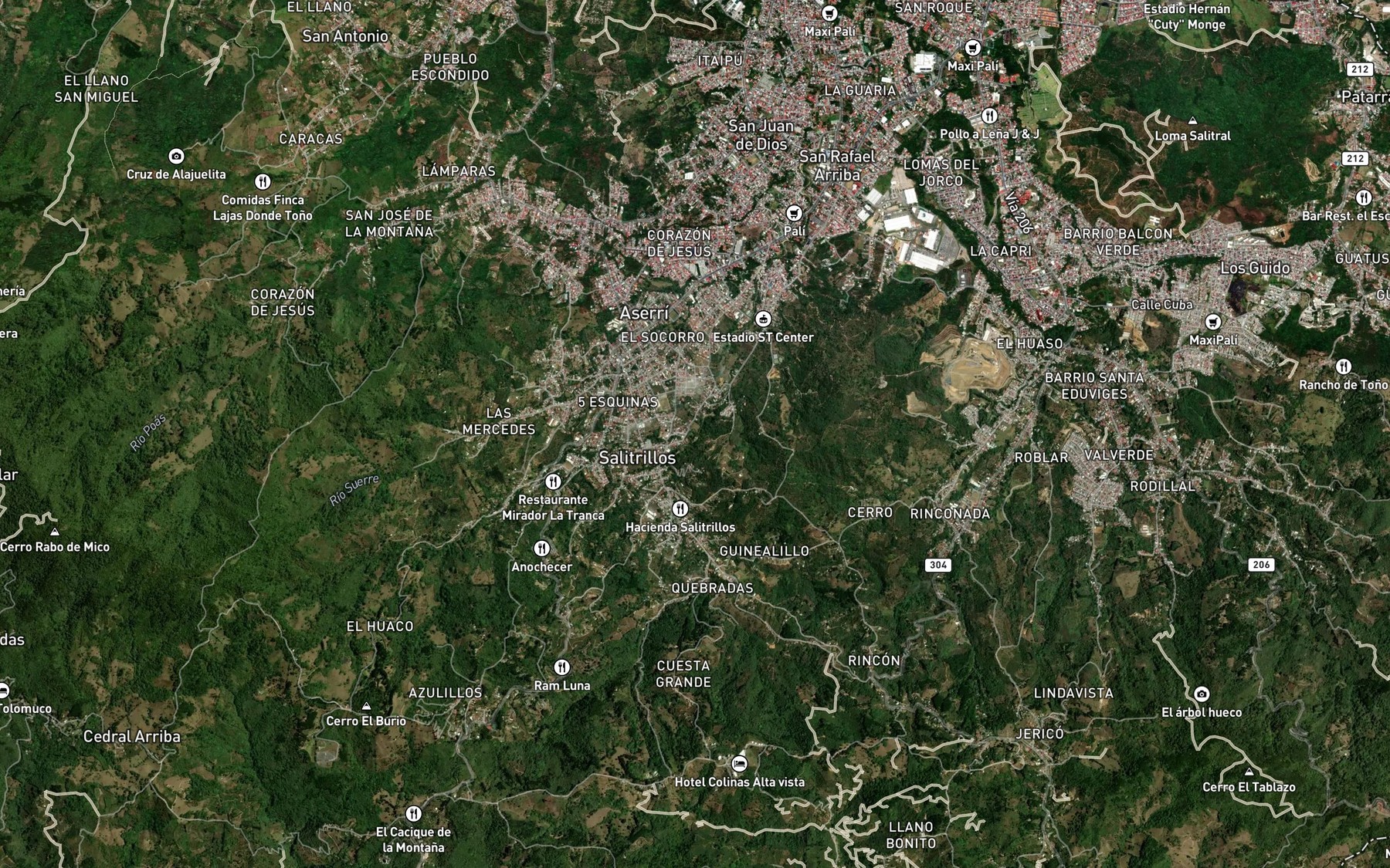 Satellite map of the Rio Curubres