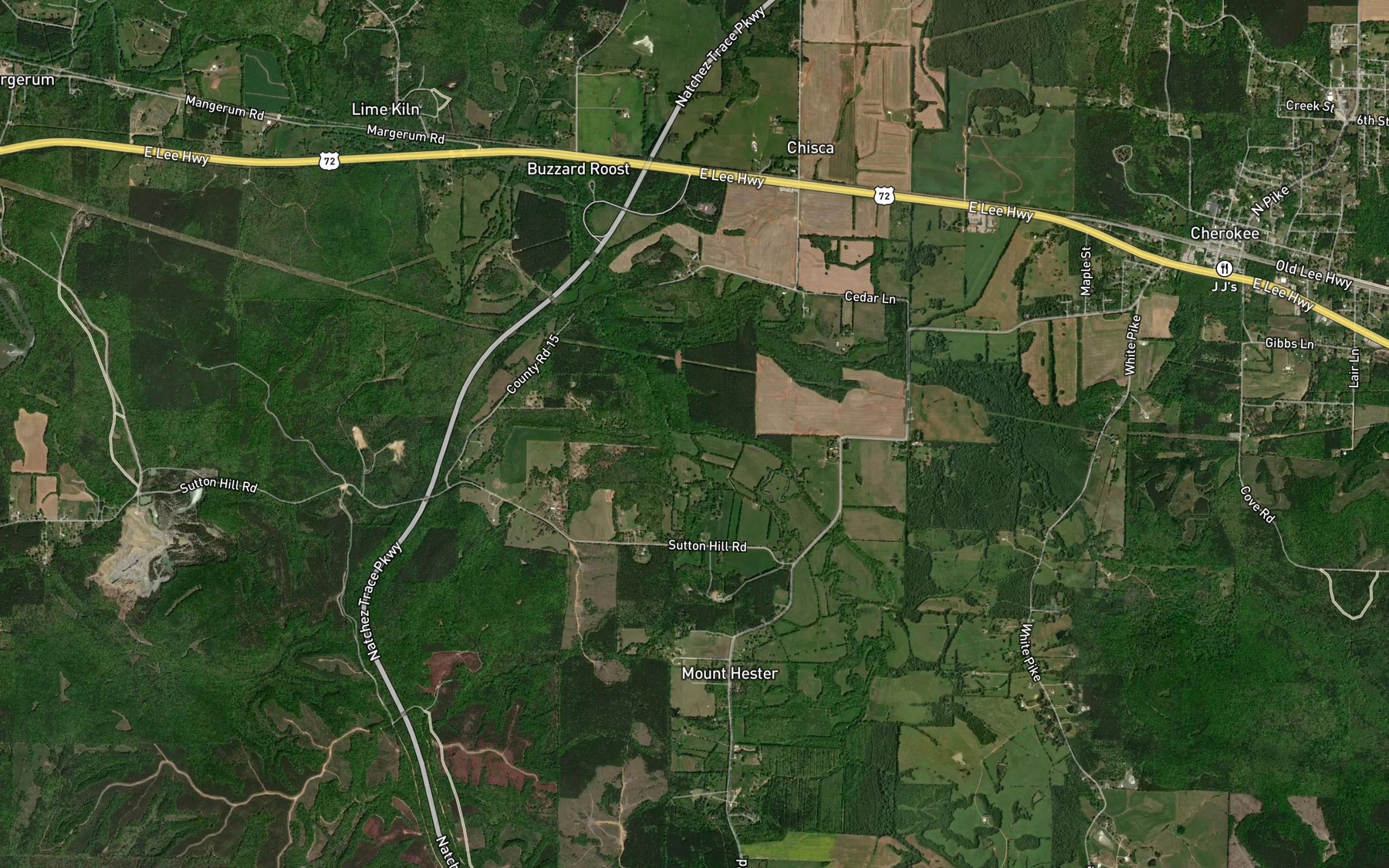 Satellite map of the Tanyard Branch