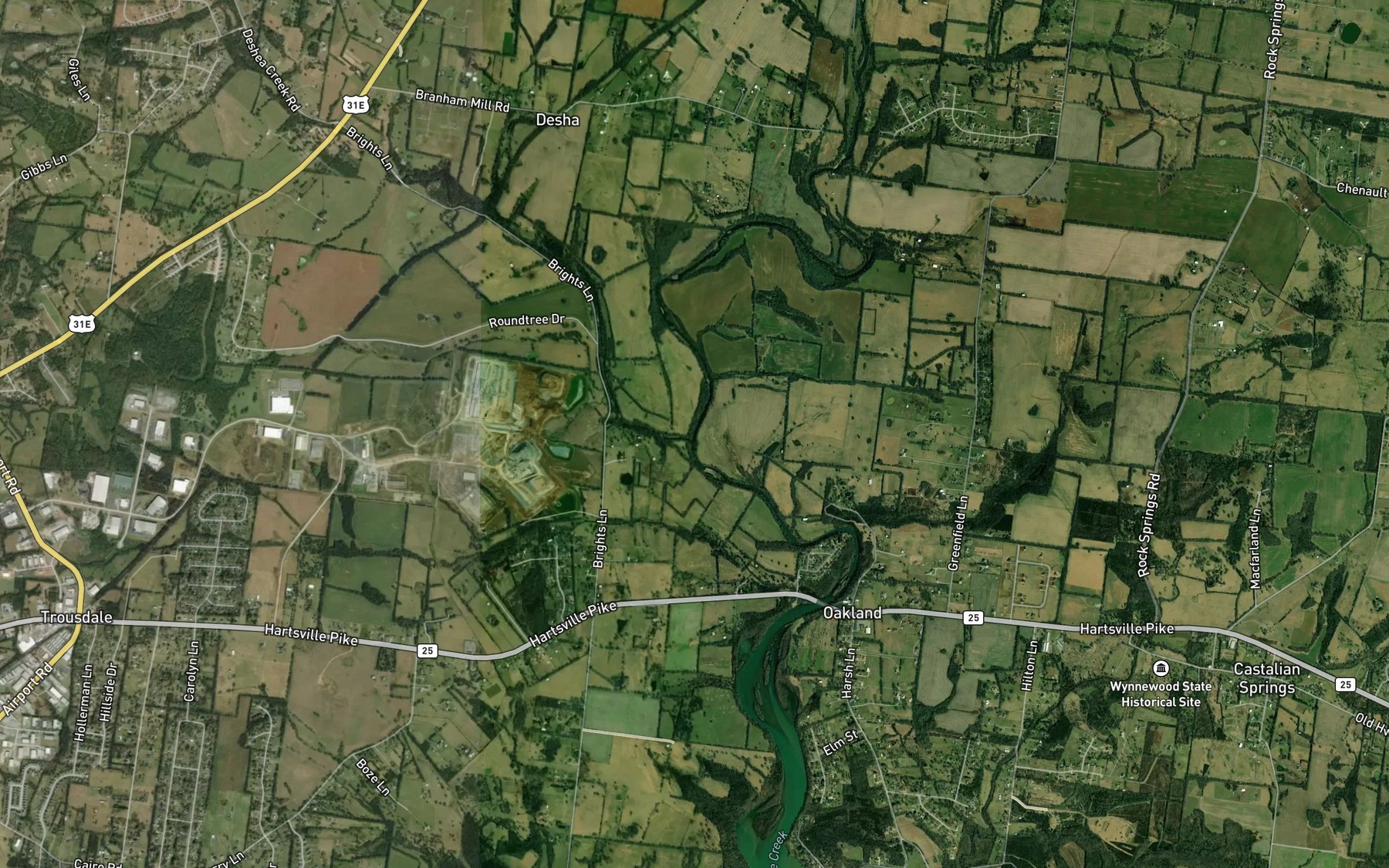 Satellite map of the Deshea Creek