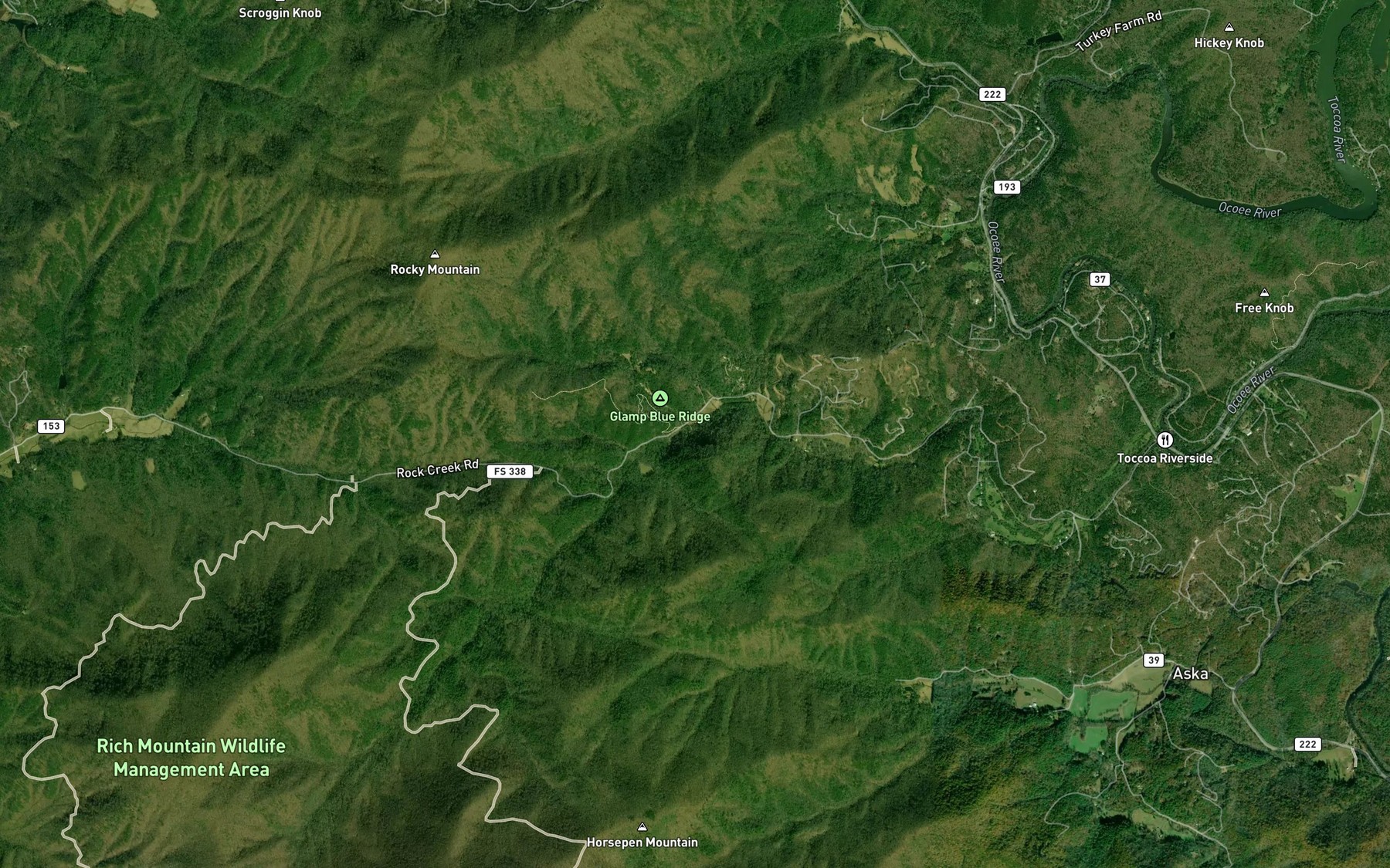 Satellite map of the Fall Branch