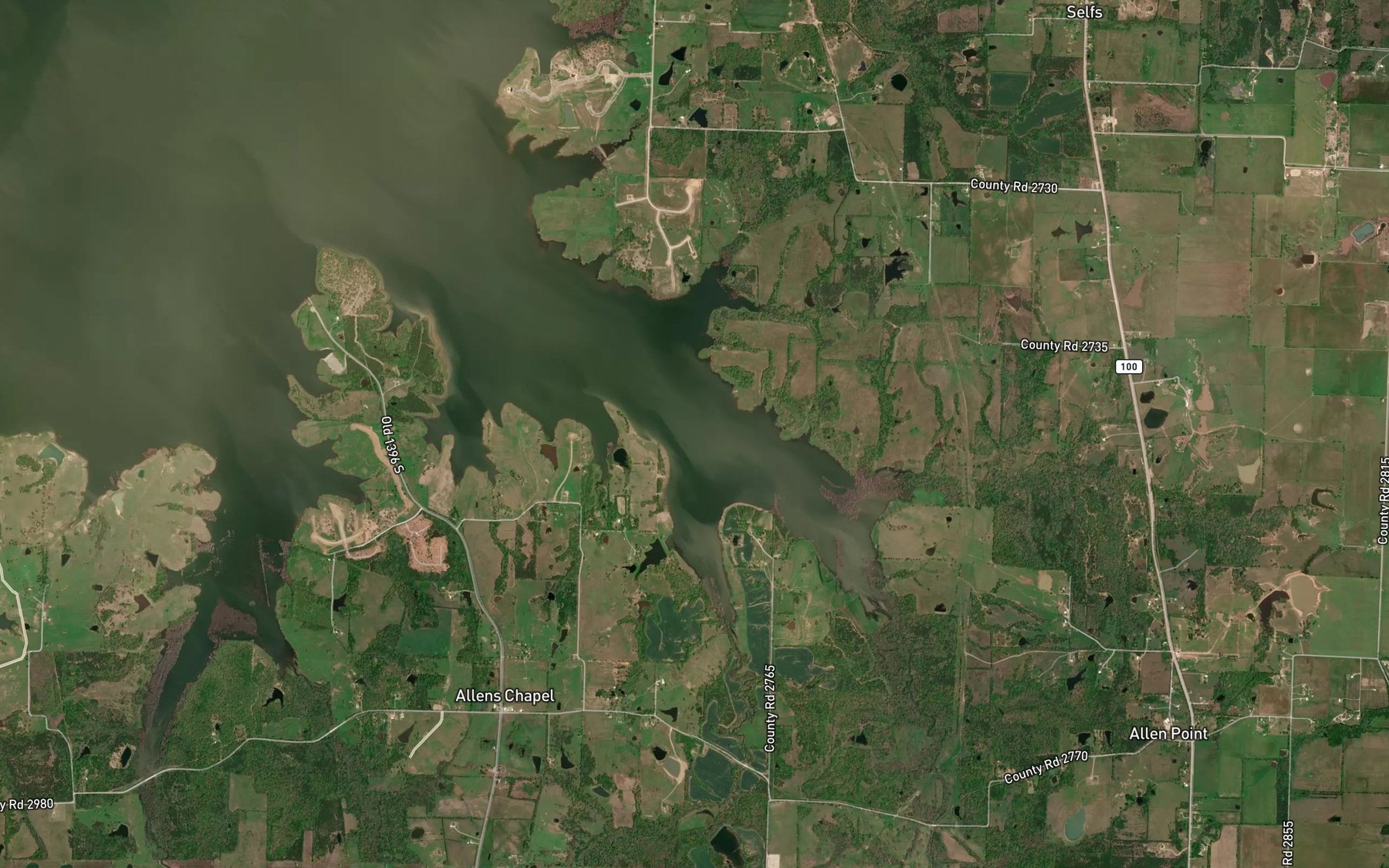 Satellite map of the Allens Creek