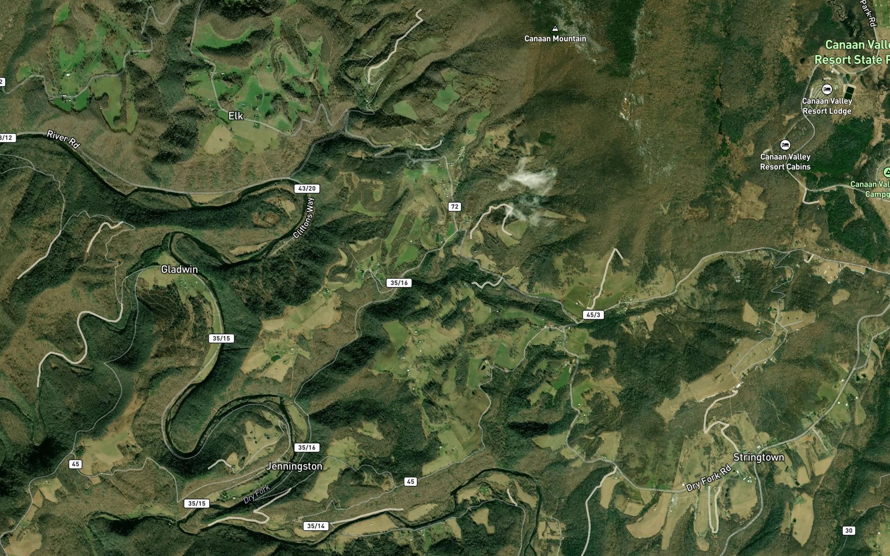 Satellite map of the Pond Creek